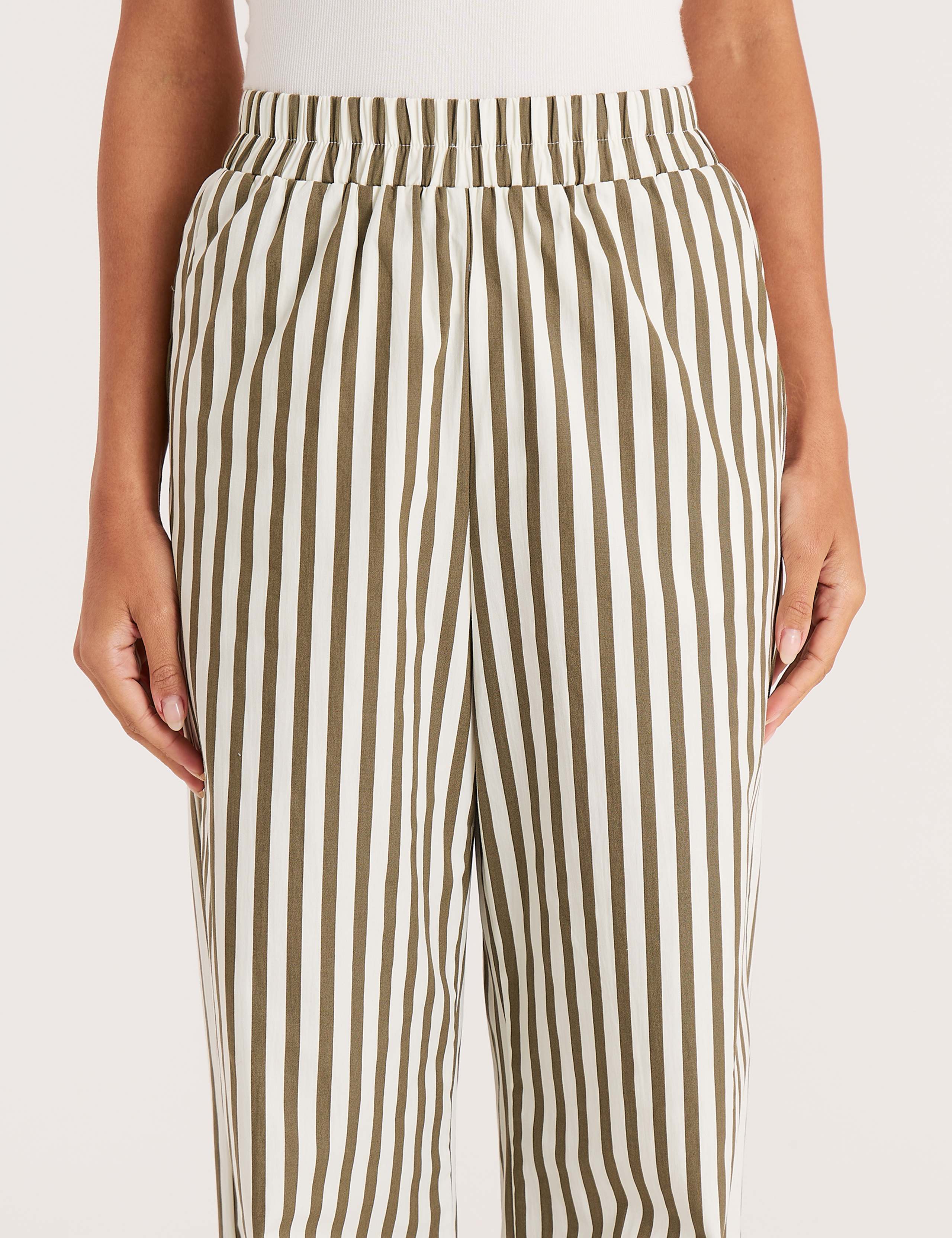 Pure Cotton Striped Wide Leg Trousers 3 of 4
