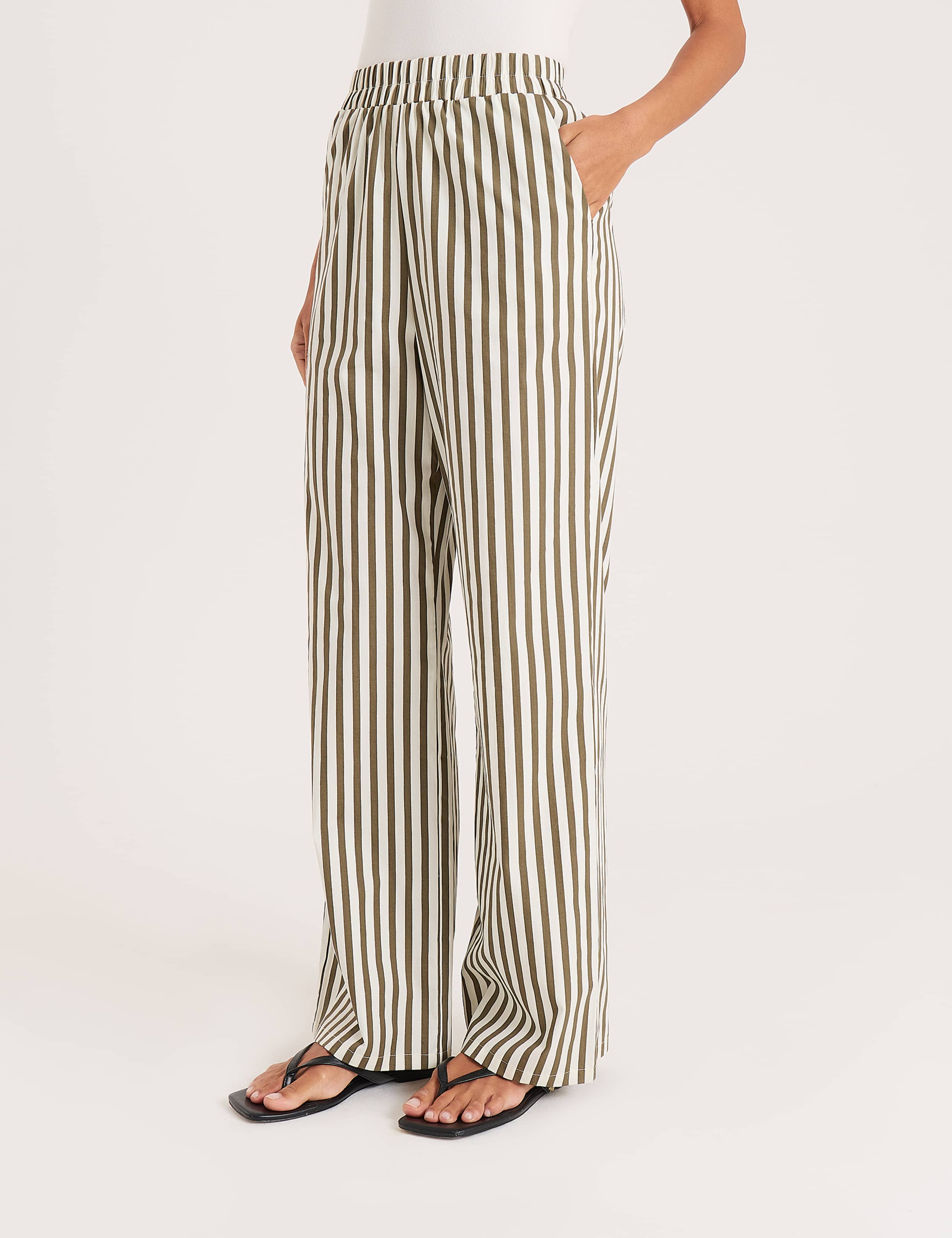 Pure Cotton Striped Wide Leg Trousers 4 of 4