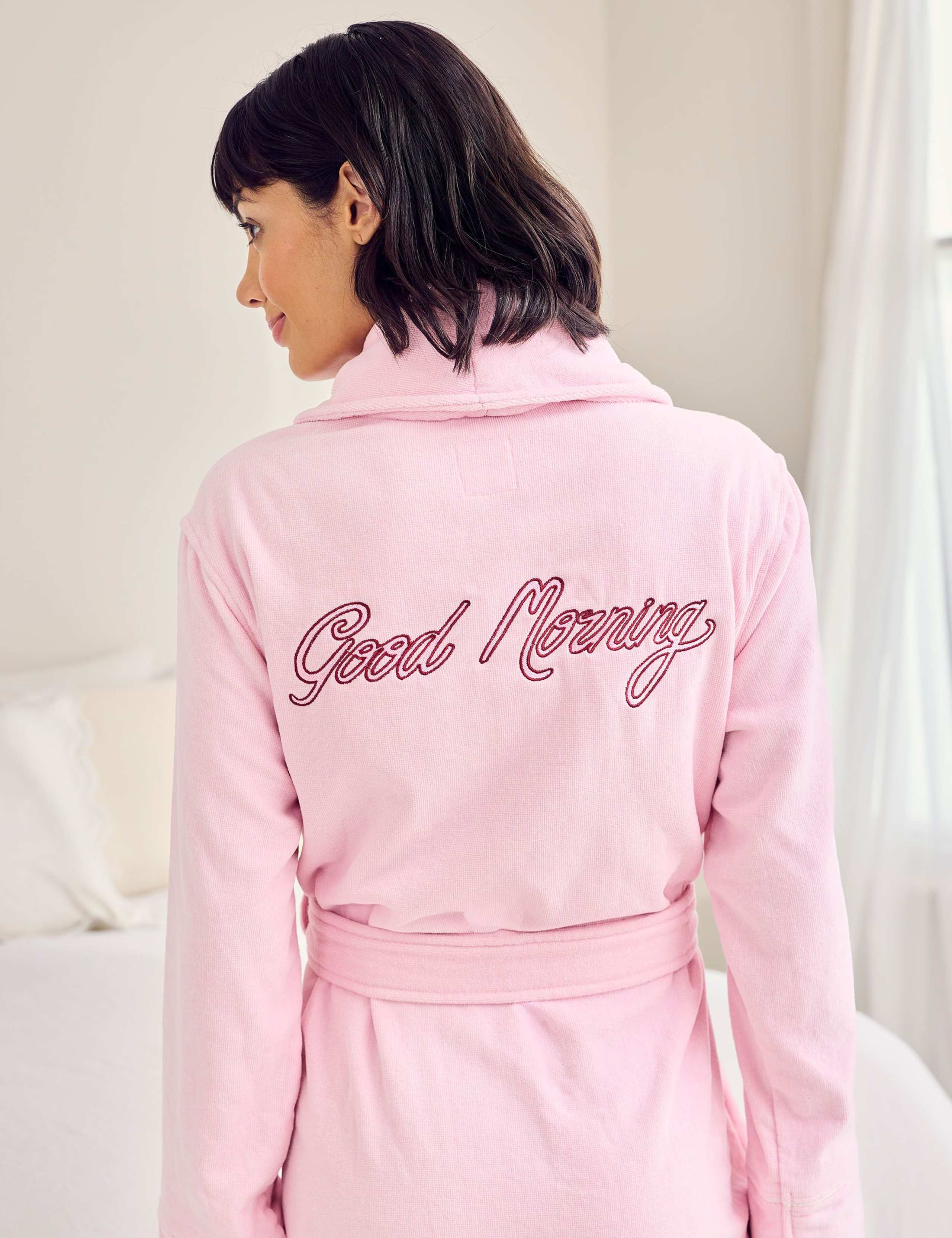 Pure Cotton Good Morning Embroidered Towelling Dressing Gown 4 of 5
