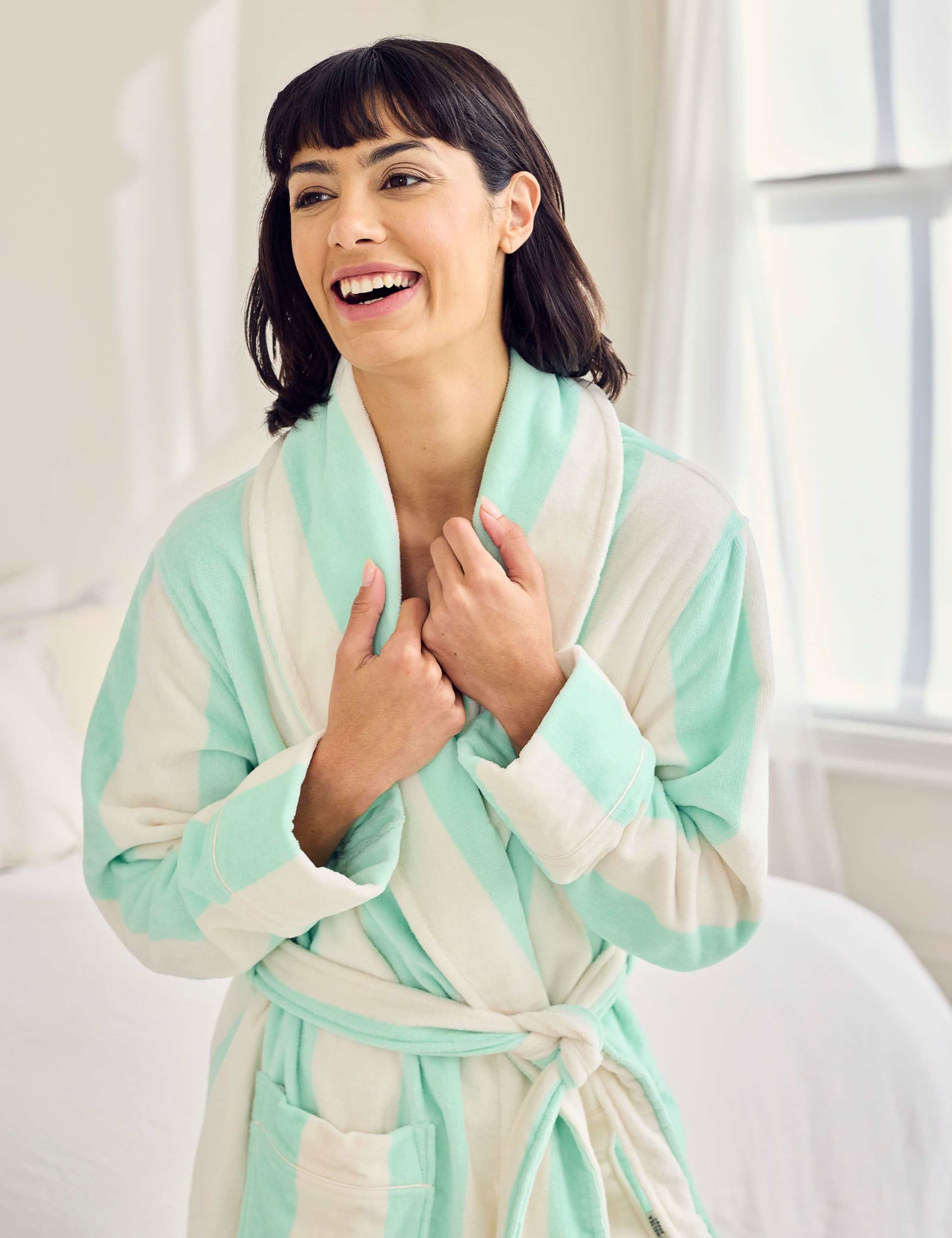 Pure Cotton Towelling Stripe Dressing Gown 3 of 4