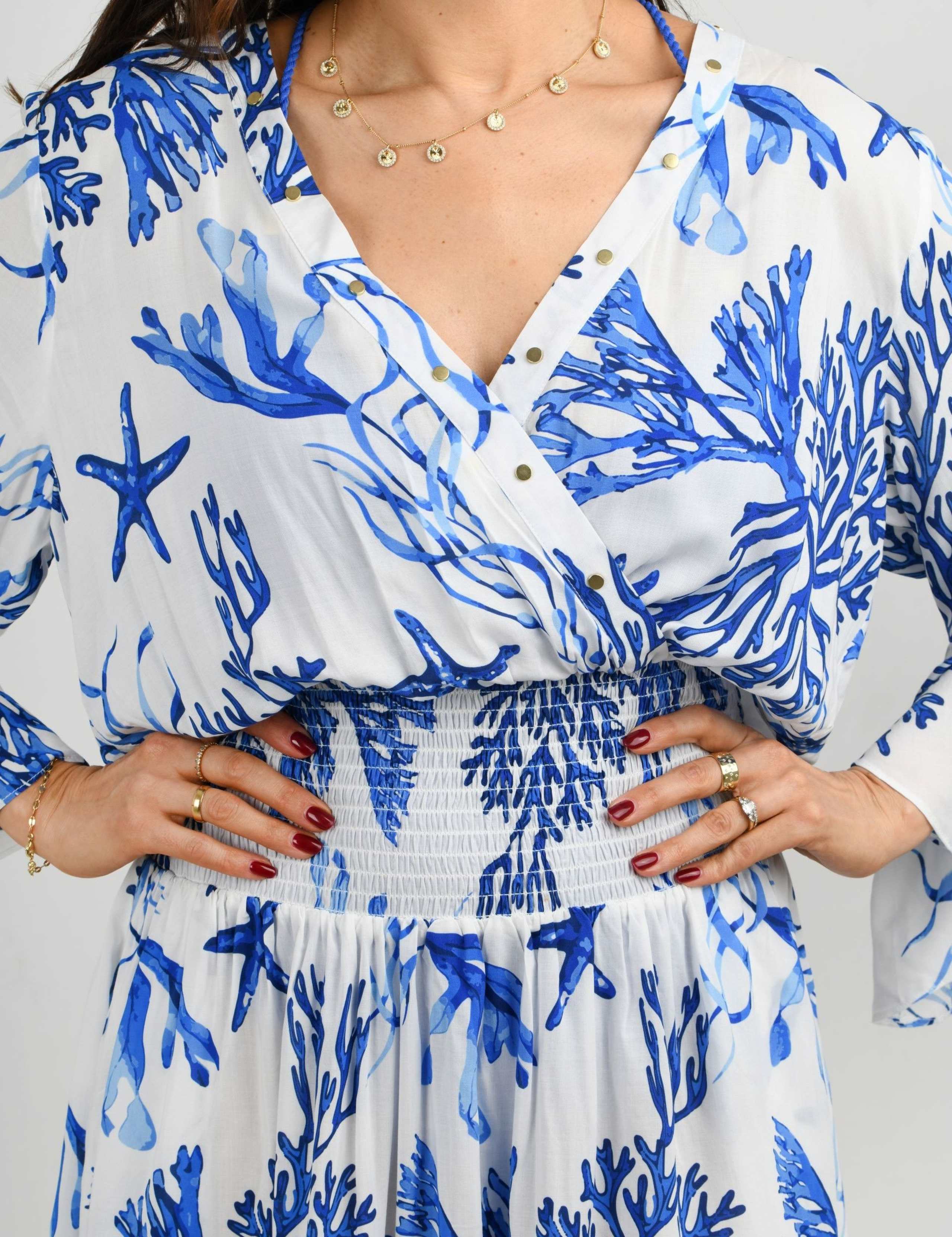 Printed V-Neck Shirred Mini Beach Dress 3 of 4