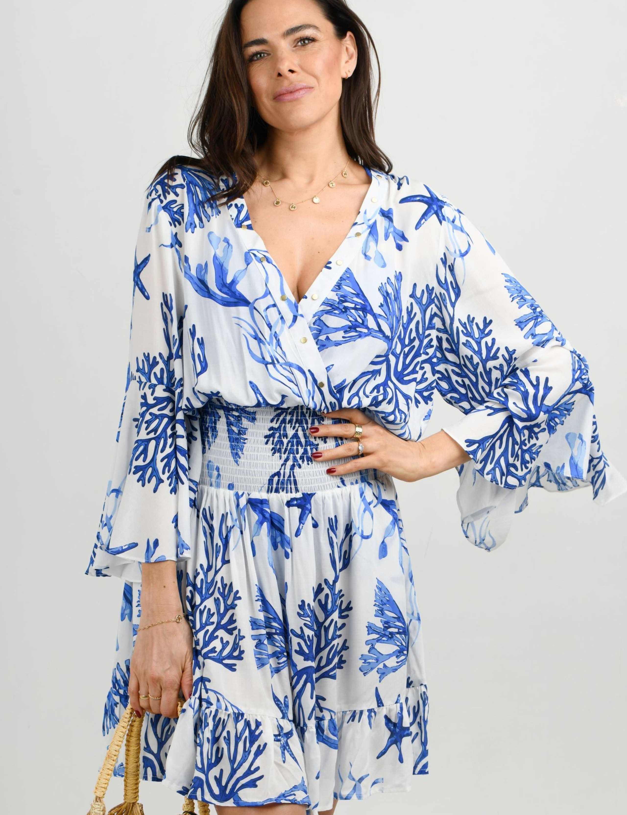 Printed V-Neck Shirred Mini Beach Dress 4 of 4