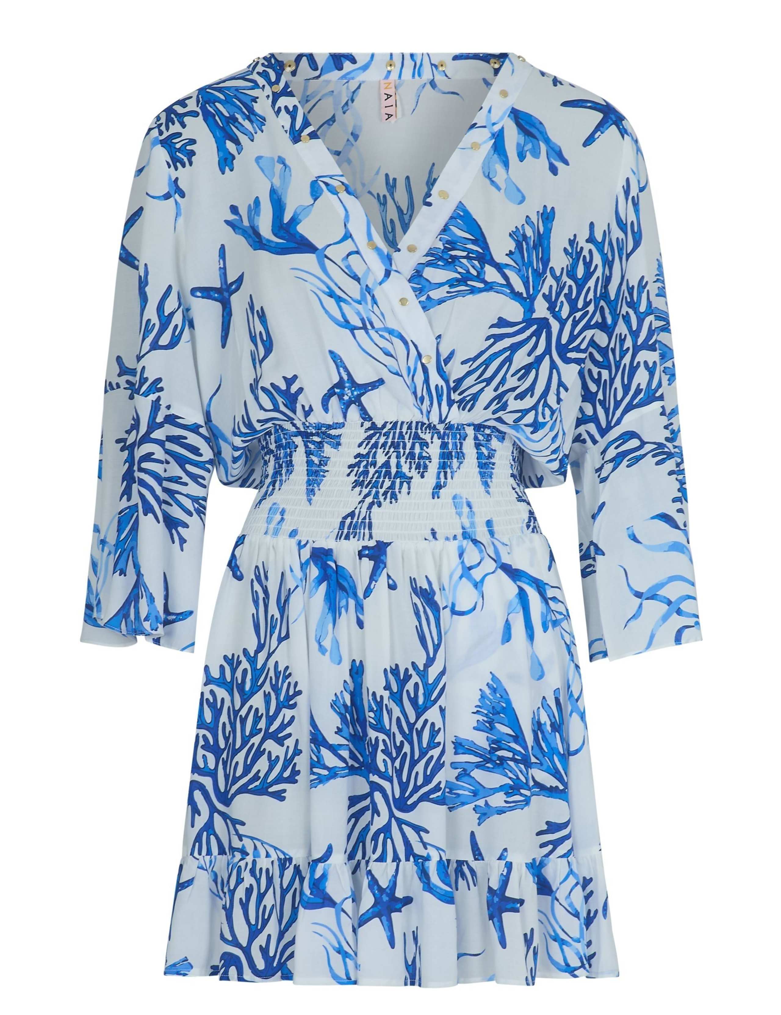 Printed V-Neck Shirred Mini Beach Dress 2 of 4