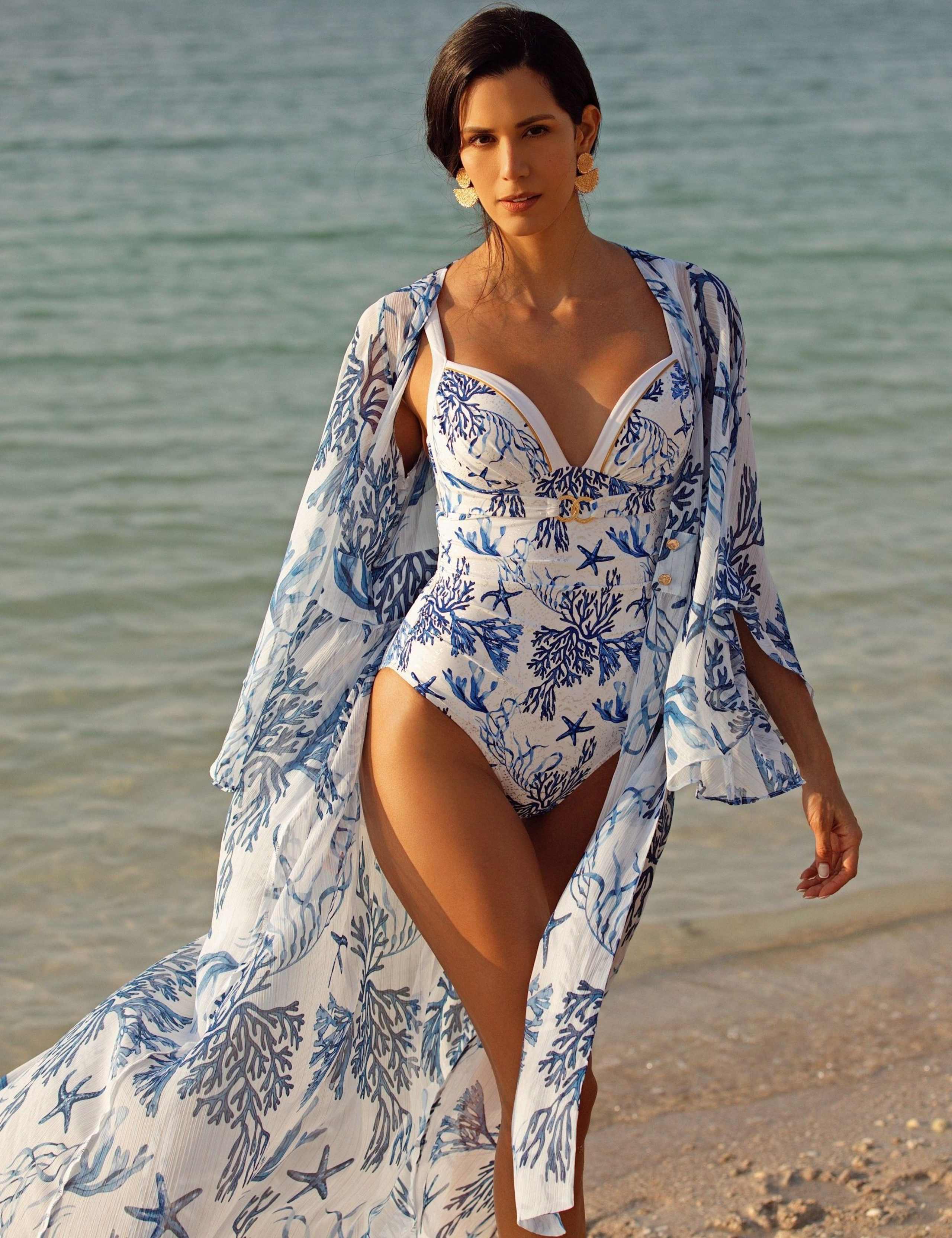Printed V-Neck Midaxi Kaftan Beach Dress 3 of 6