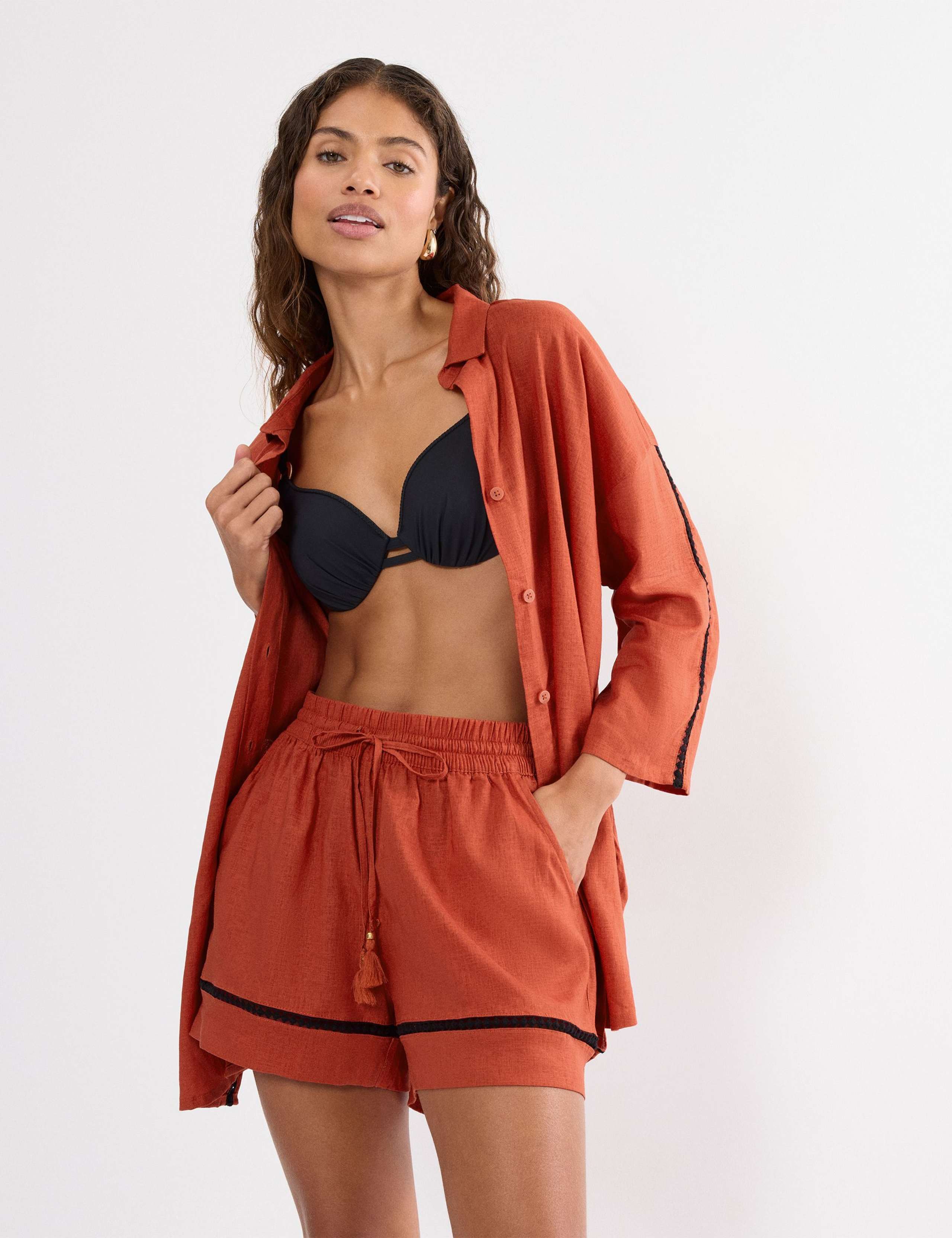 Linen Rich High Waisted Shorts 1 of 4