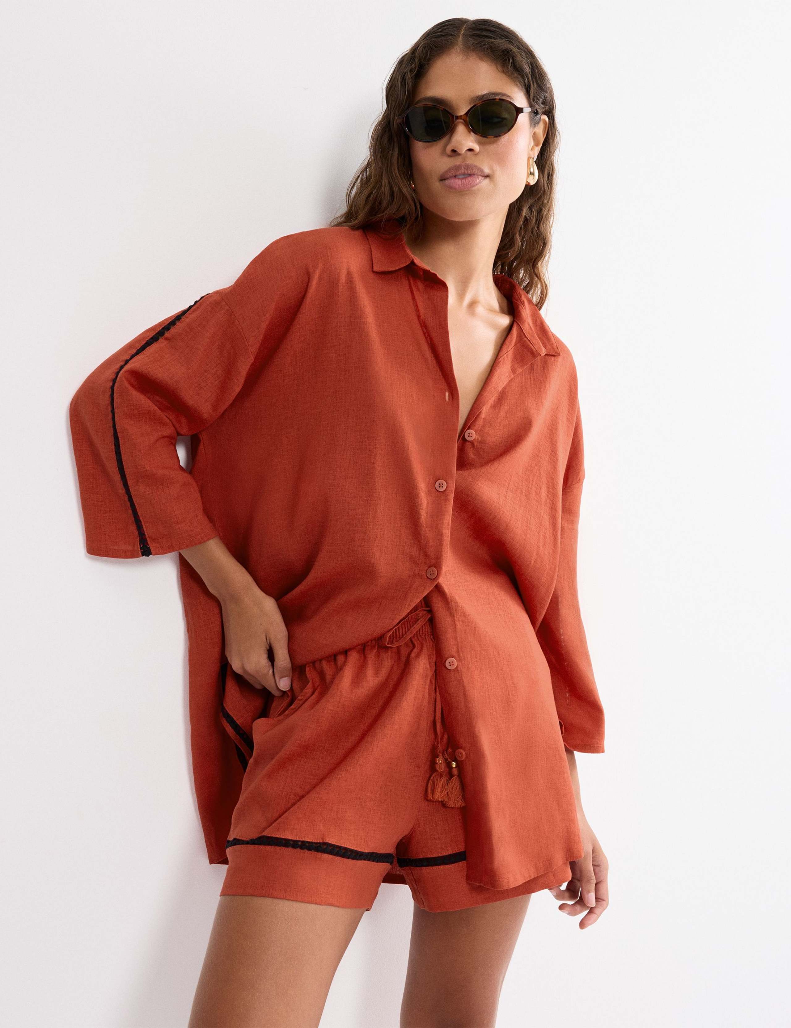 Summer Wear Linen Rich Beach Cover Up Shirt 2 of 4