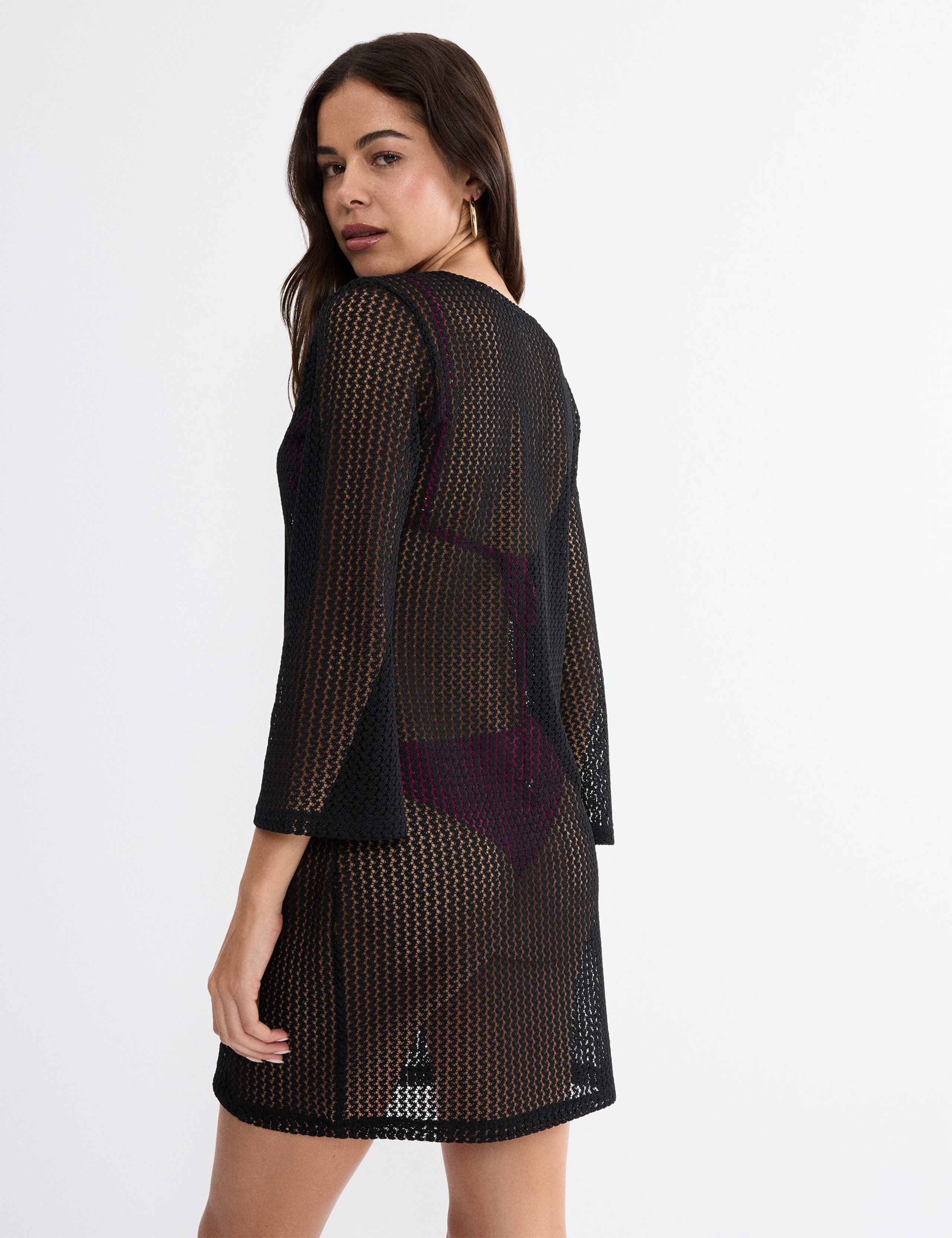 Crochet Lace V-Neck Mini Beach Dress 3 of 4