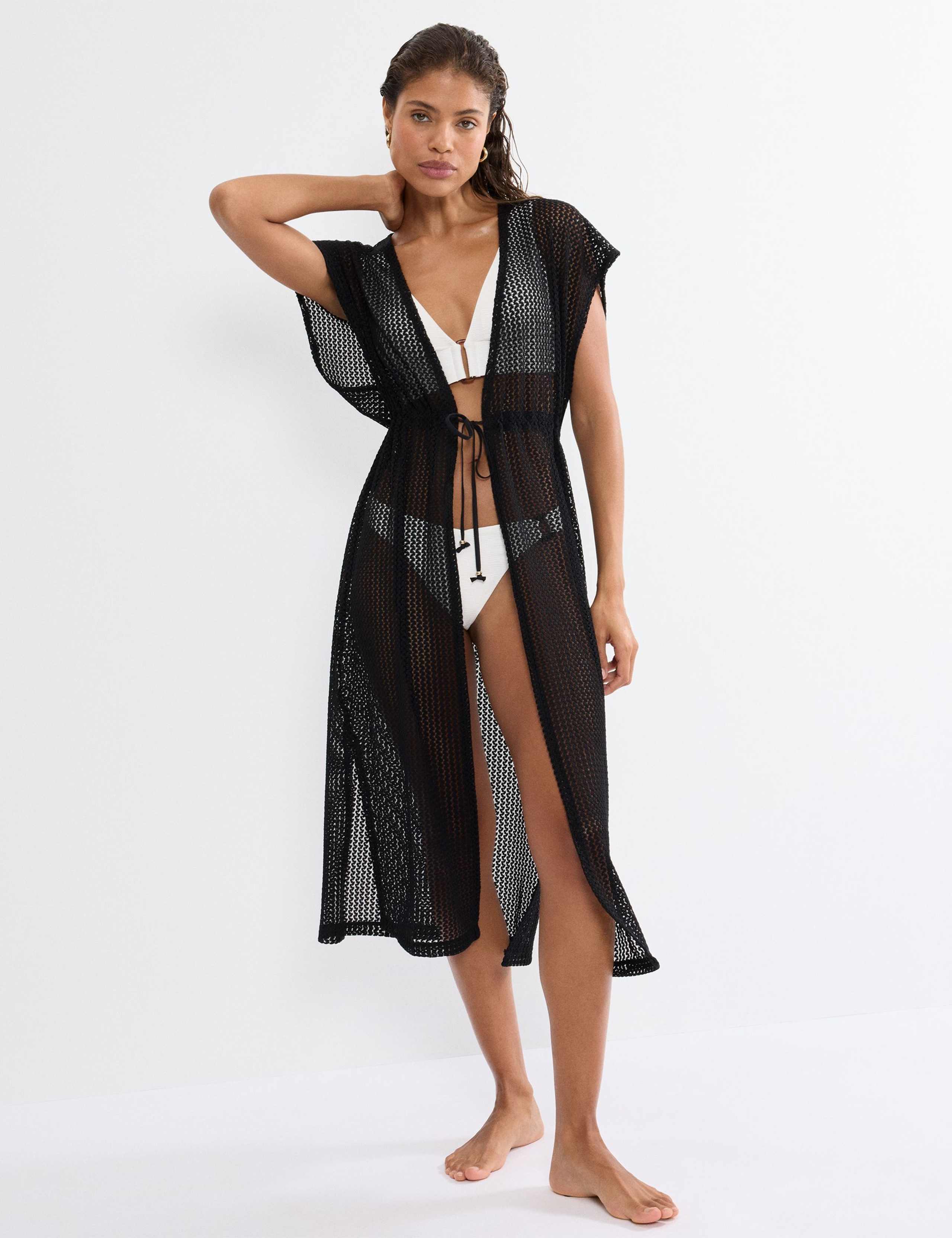 Crochet V-Neck Kimono Beach Dress 1 of 5