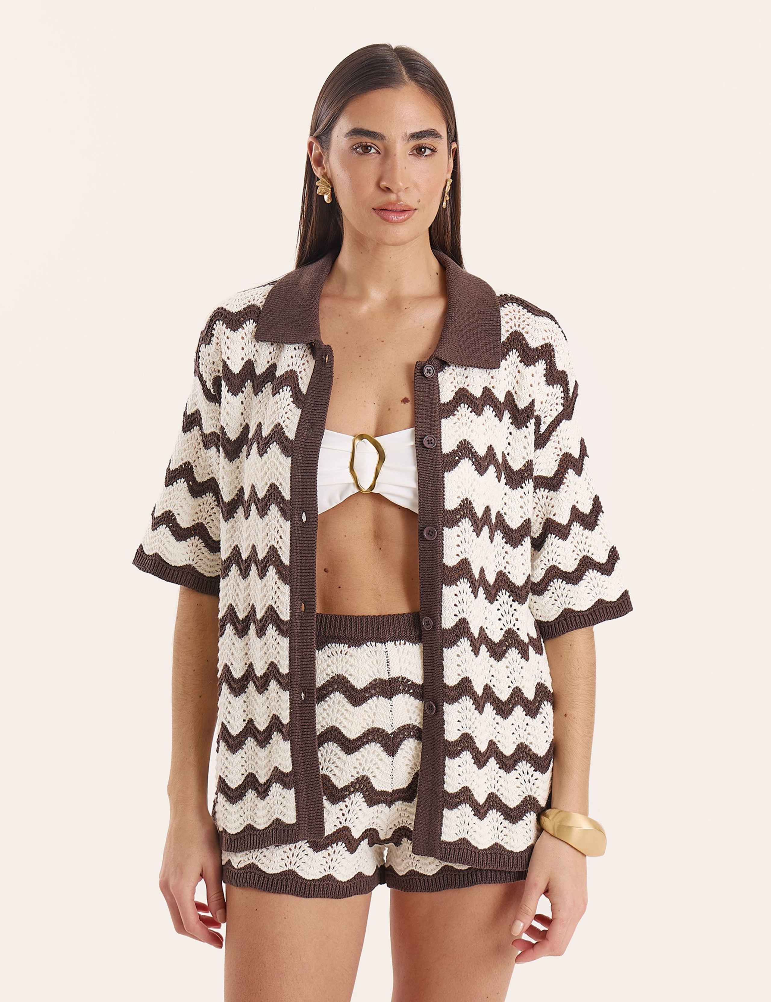 Cotton Rich Antonia Striped Button Through Knitted Top 1 of 5