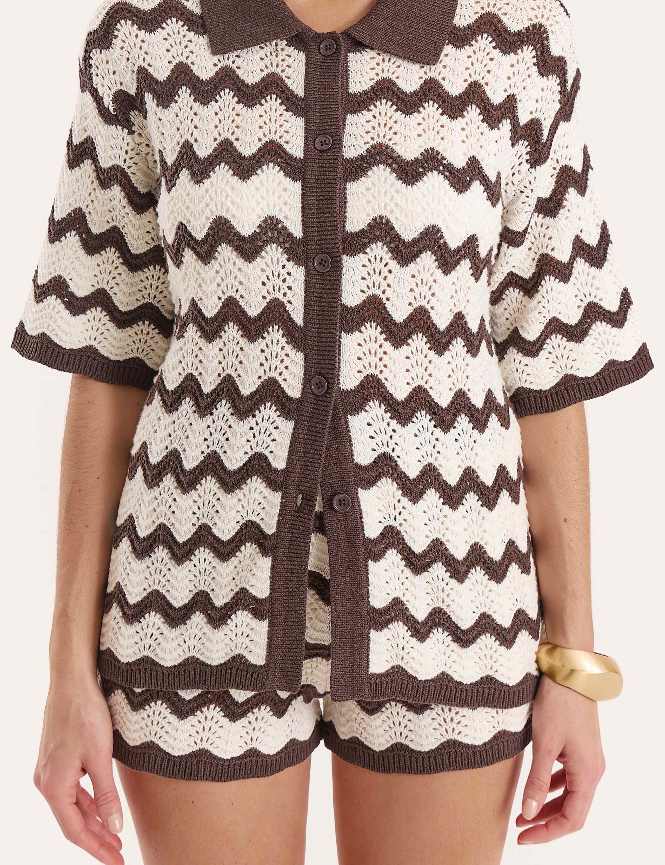 Cotton Rich Striped Button Through Knitted Top 5 of 5