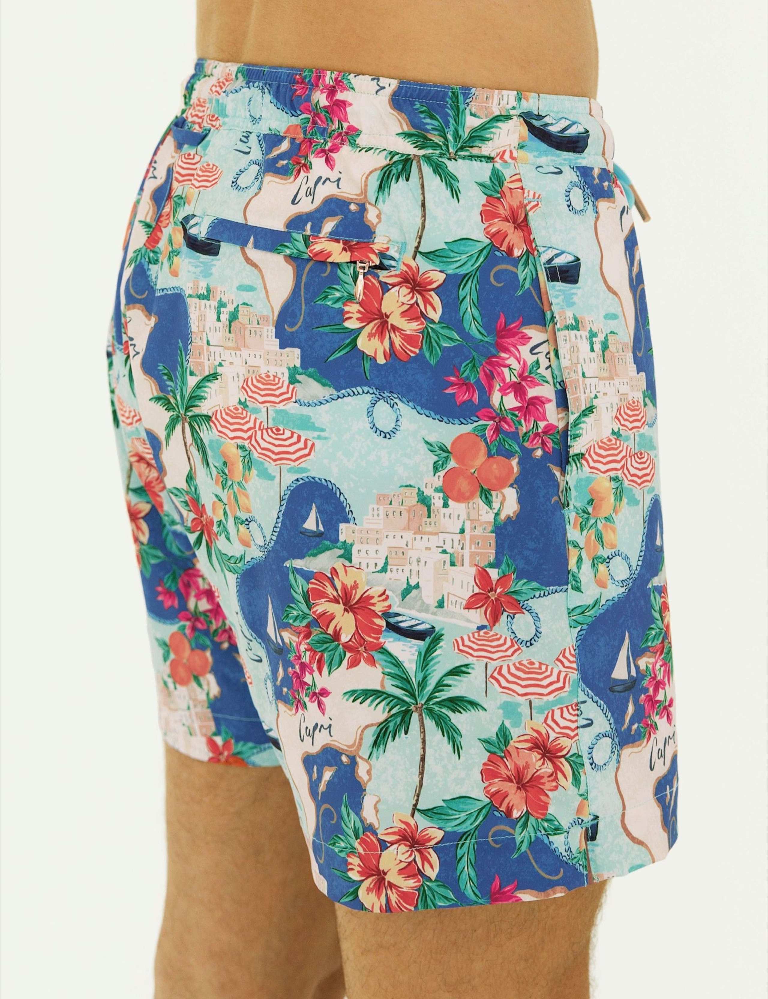 Pocketed Postcard Print Swim Shorts 3 of 4