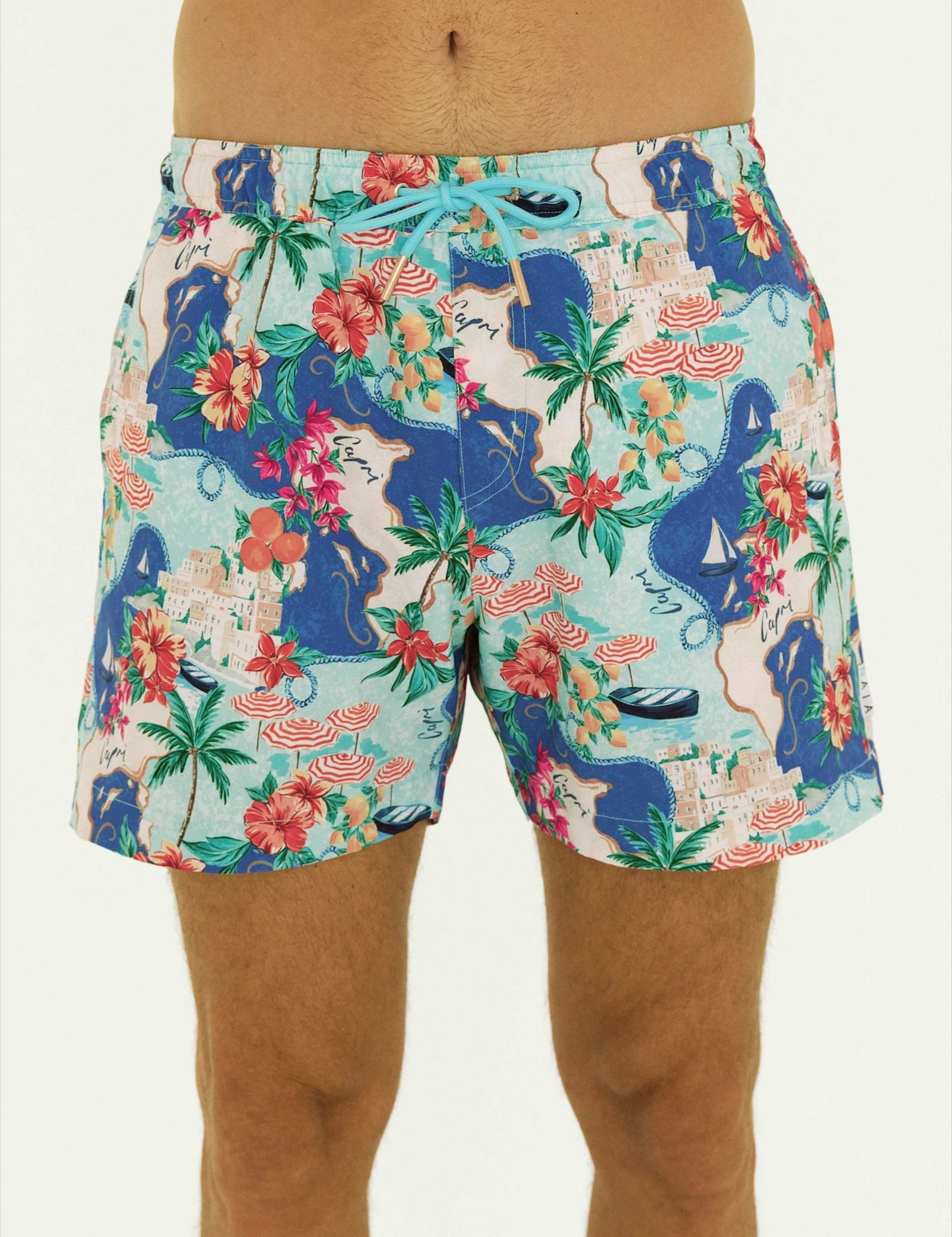 Pocketed Postcard Print Swim Shorts 4 of 4