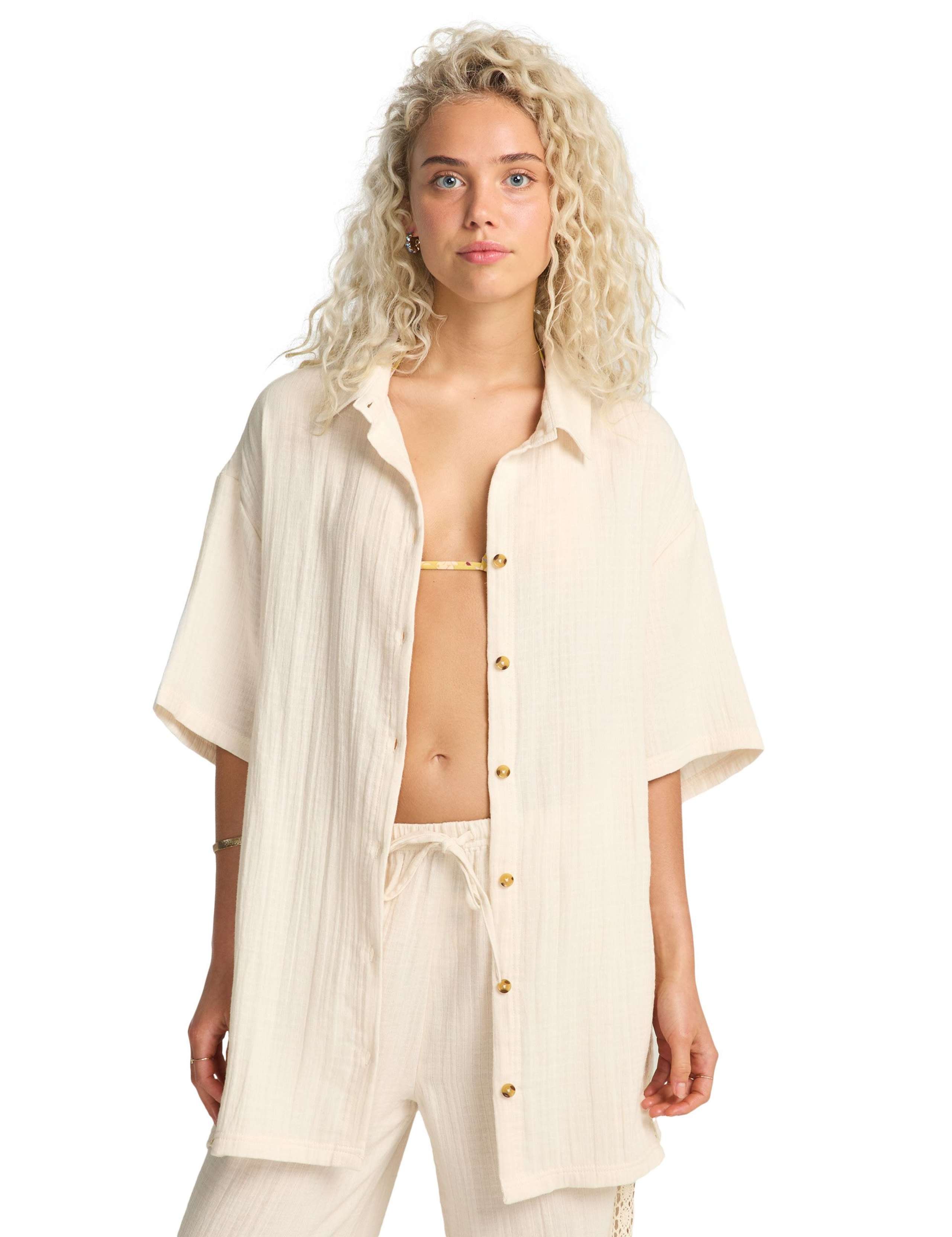 Feelin Fine Pure Cotton Relaxed Beach Shirt 1 of 4