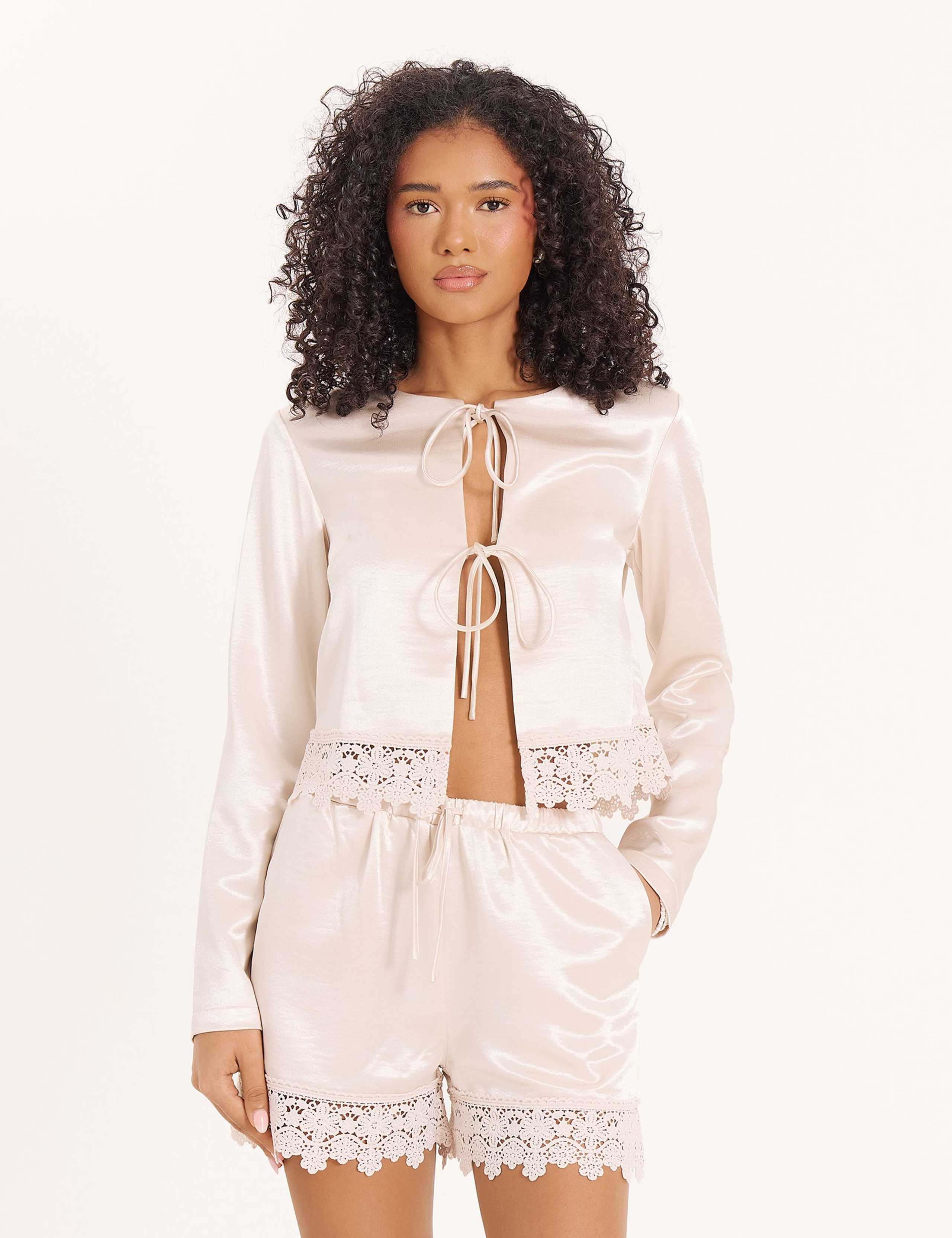 Tie Front Lace Detail Blouse 2 of 13