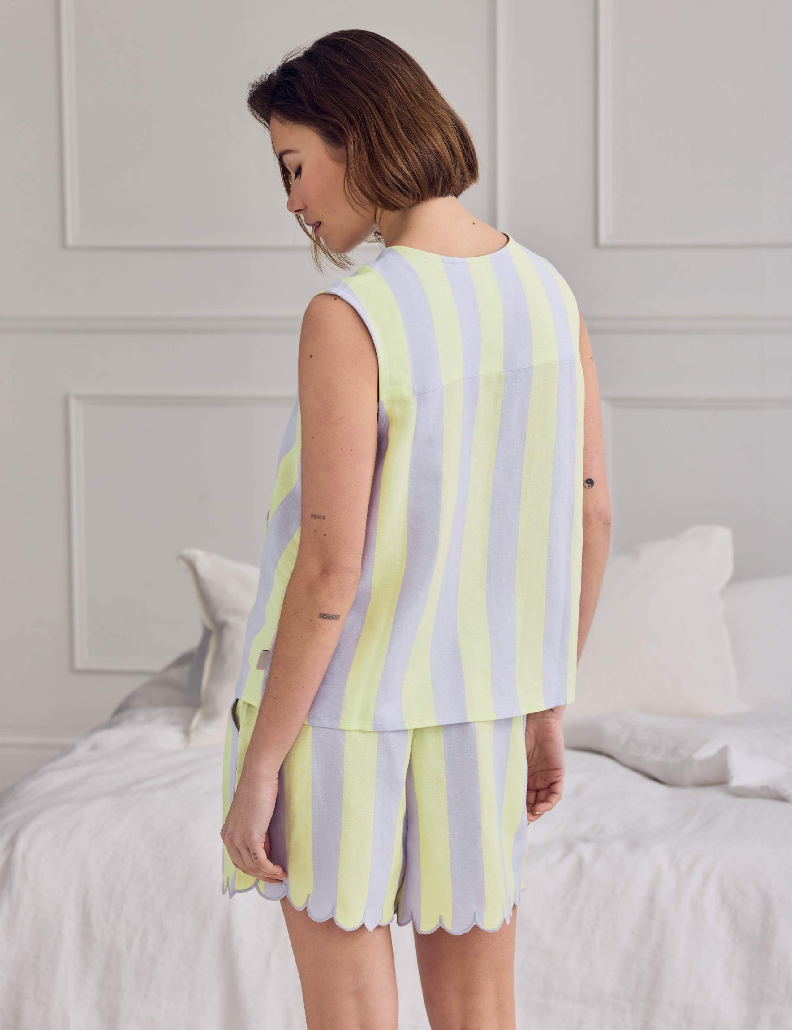 Linen Rich Striped Tie Front Shortie Set 6 of 6