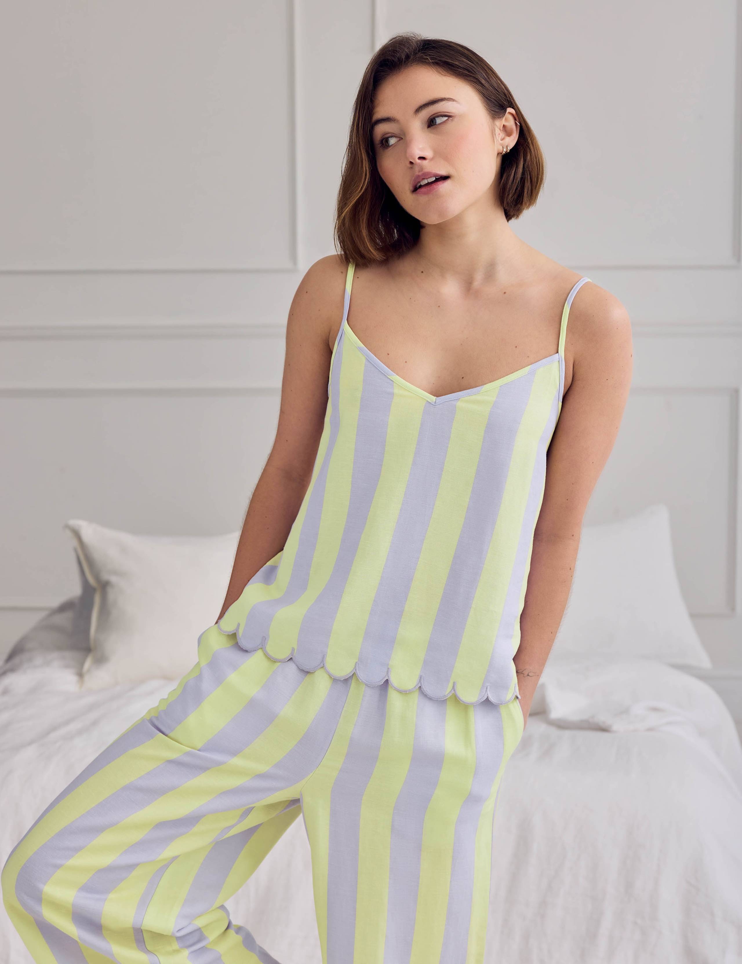 Linen Rich Striped Cropped Pyjama Set 2 of 6
