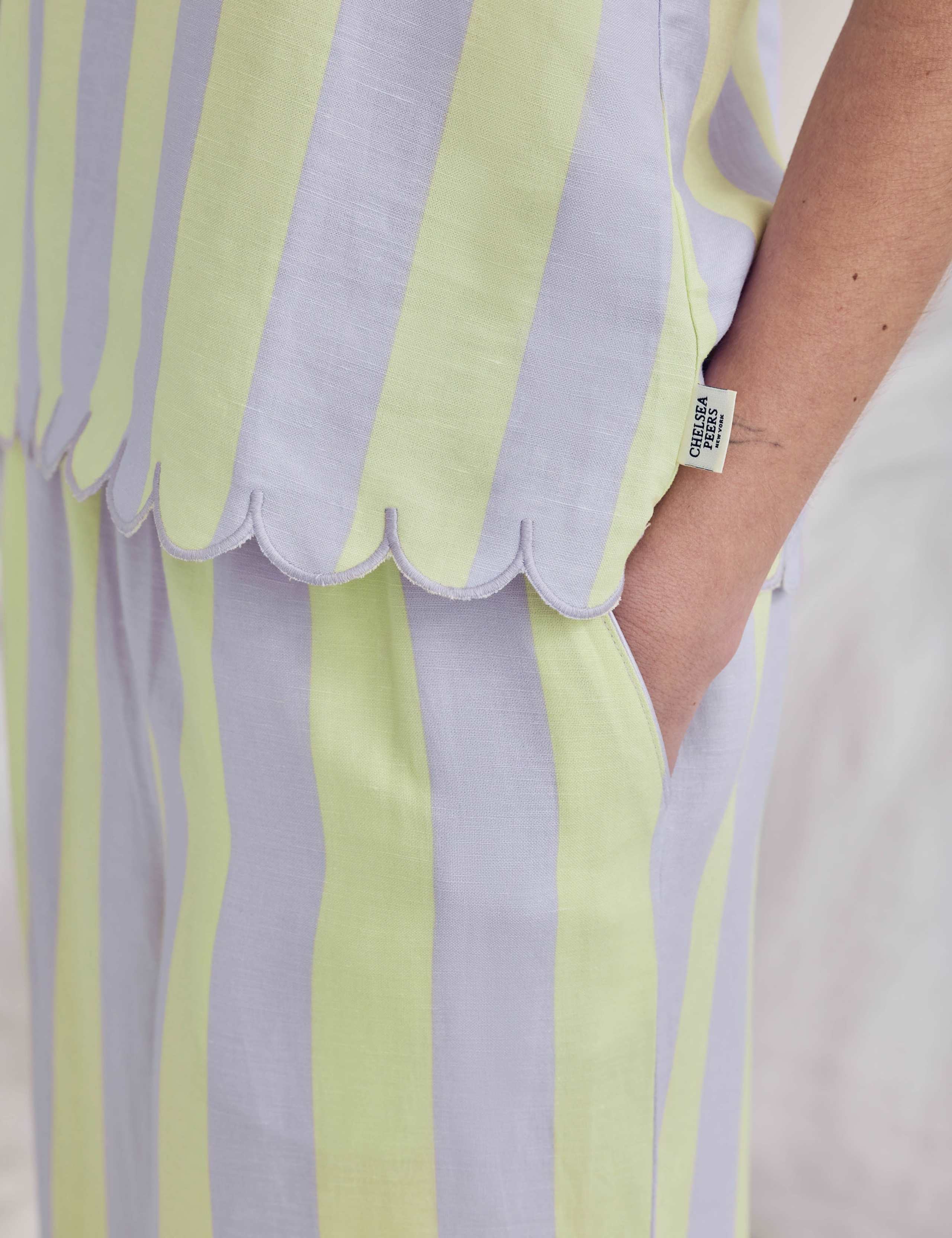 Linen Rich Striped Cropped Pyjama Set 4 of 6