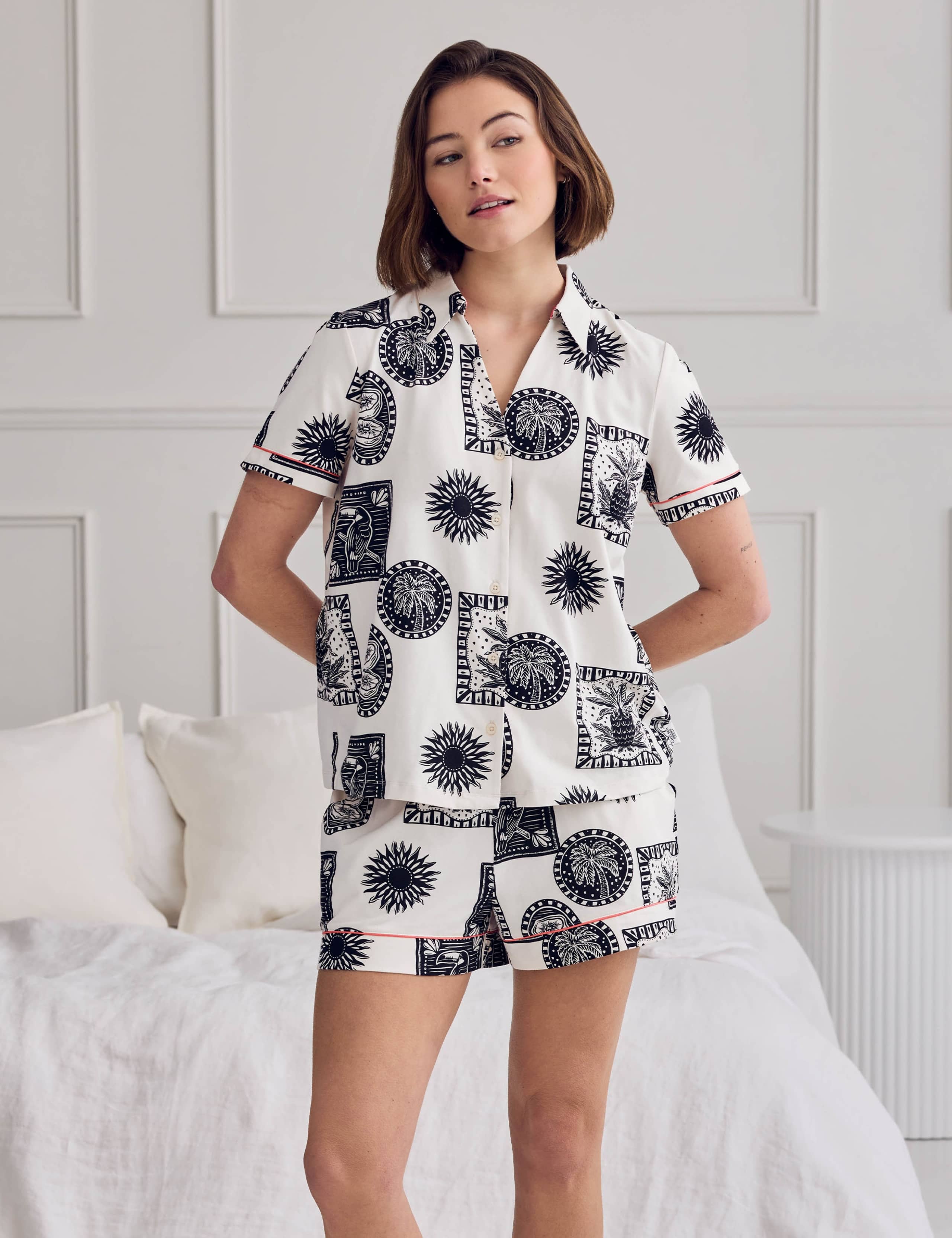 Cotton Rich Tropical Print Revere Shorts Pyjama Set 1 of 6