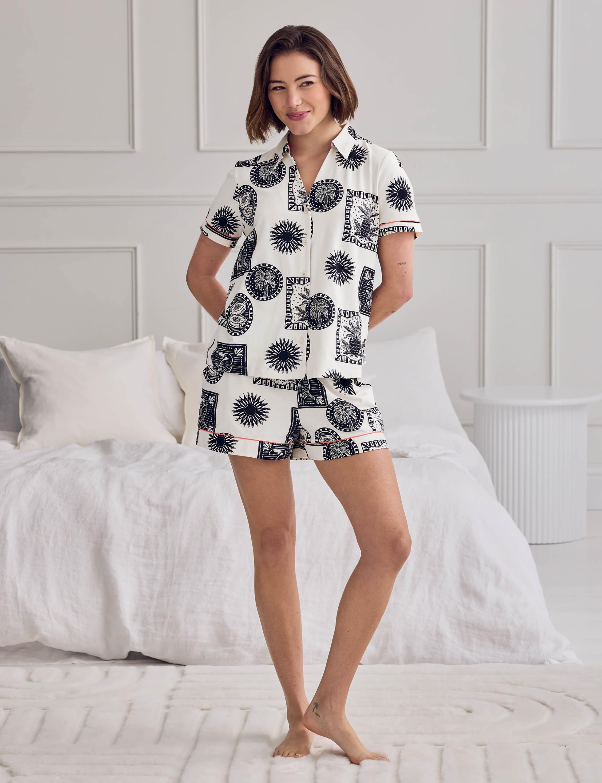 Cotton Rich Tropical Print Revere Shorts Pyjama Set 2 of 6
