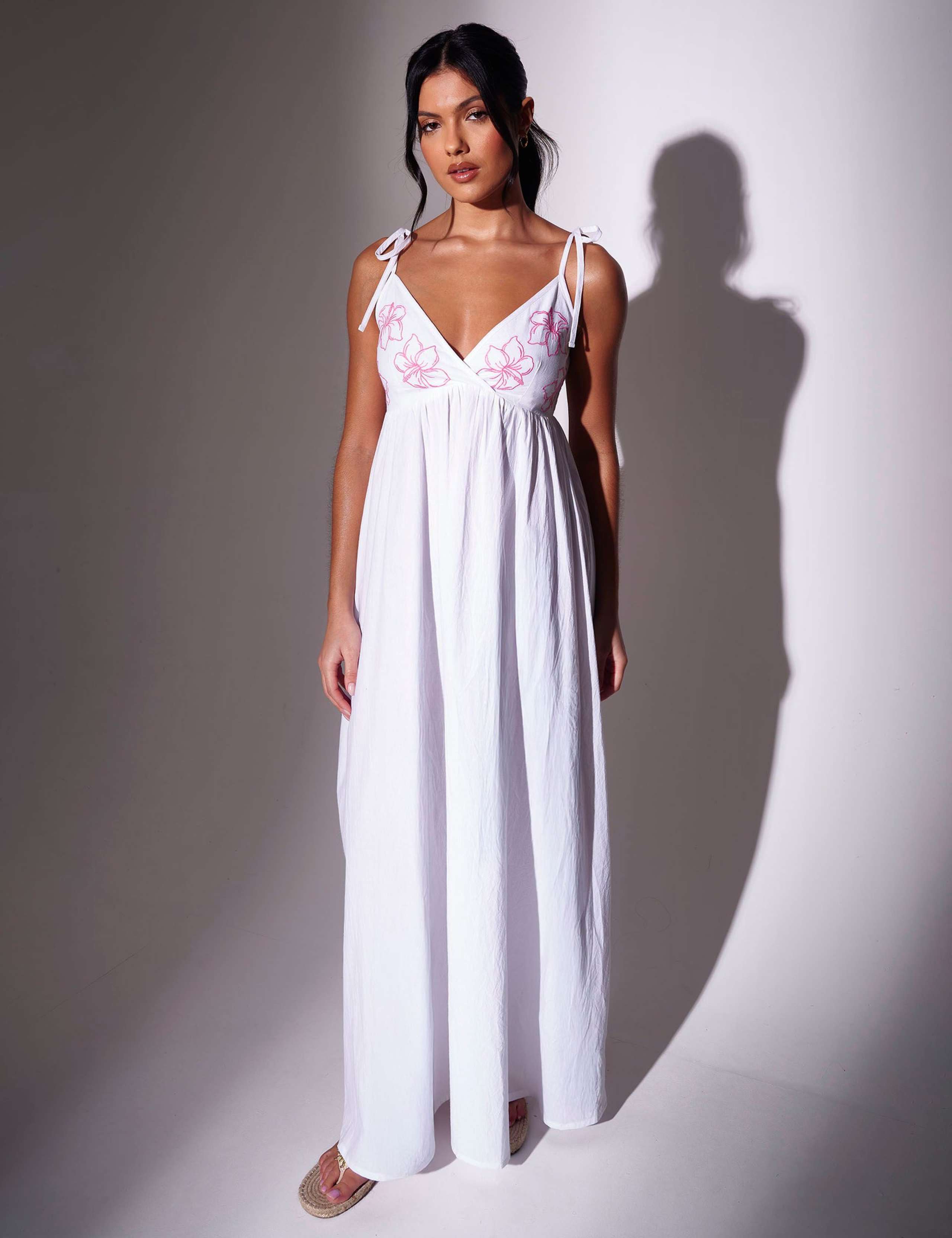 Pure Cotton Embroidered V-Neck Maxi Dress 3 of 4