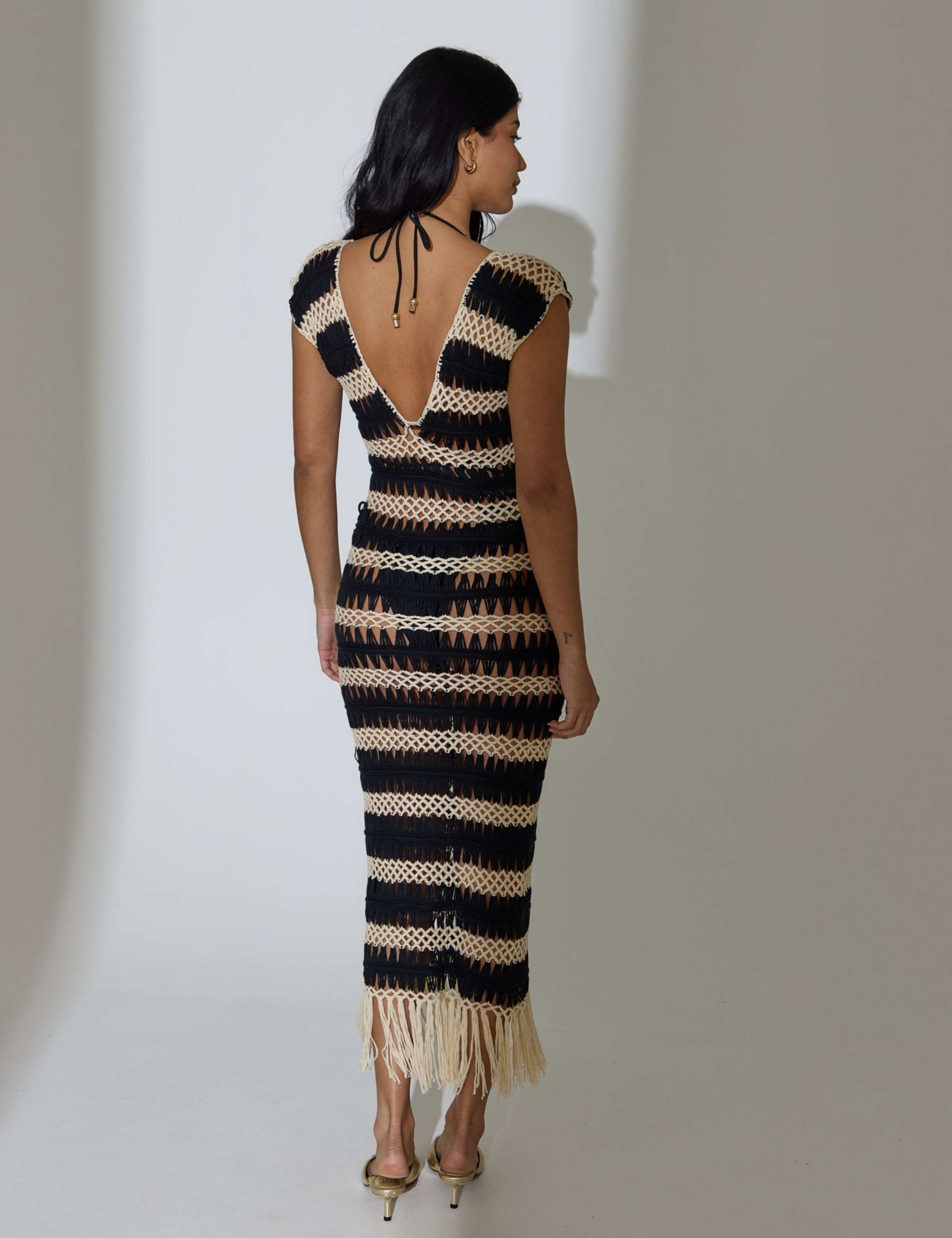Striped V-Neck Crochet Midi Beach Dress | South Beach | M&S