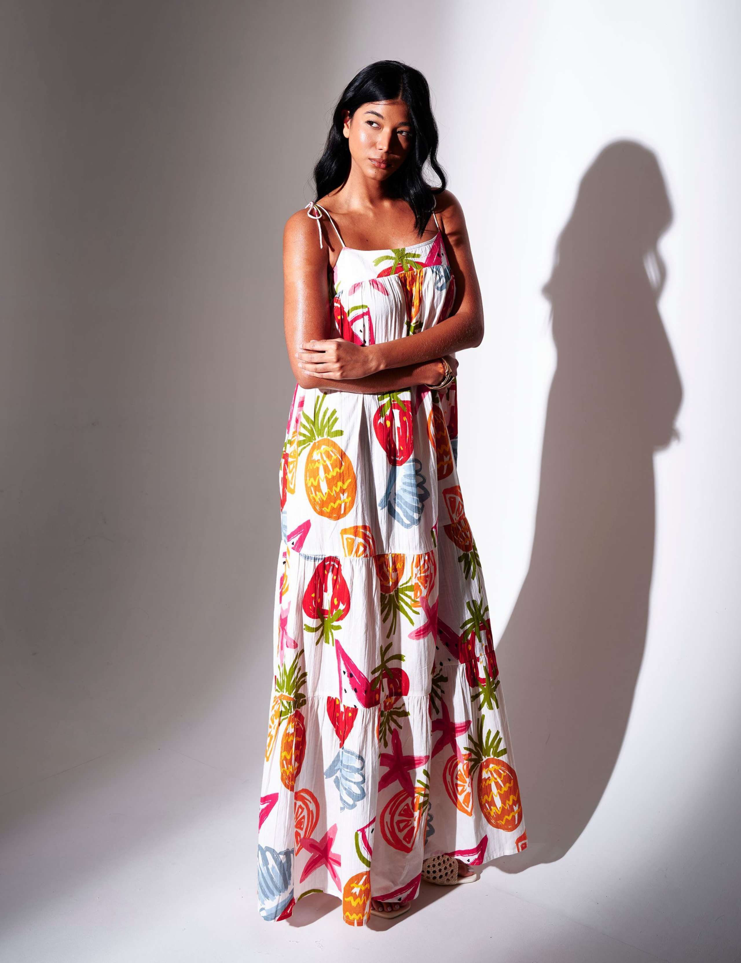 Pure Cotton Printed Strappy Maxi Dress 1 of 4