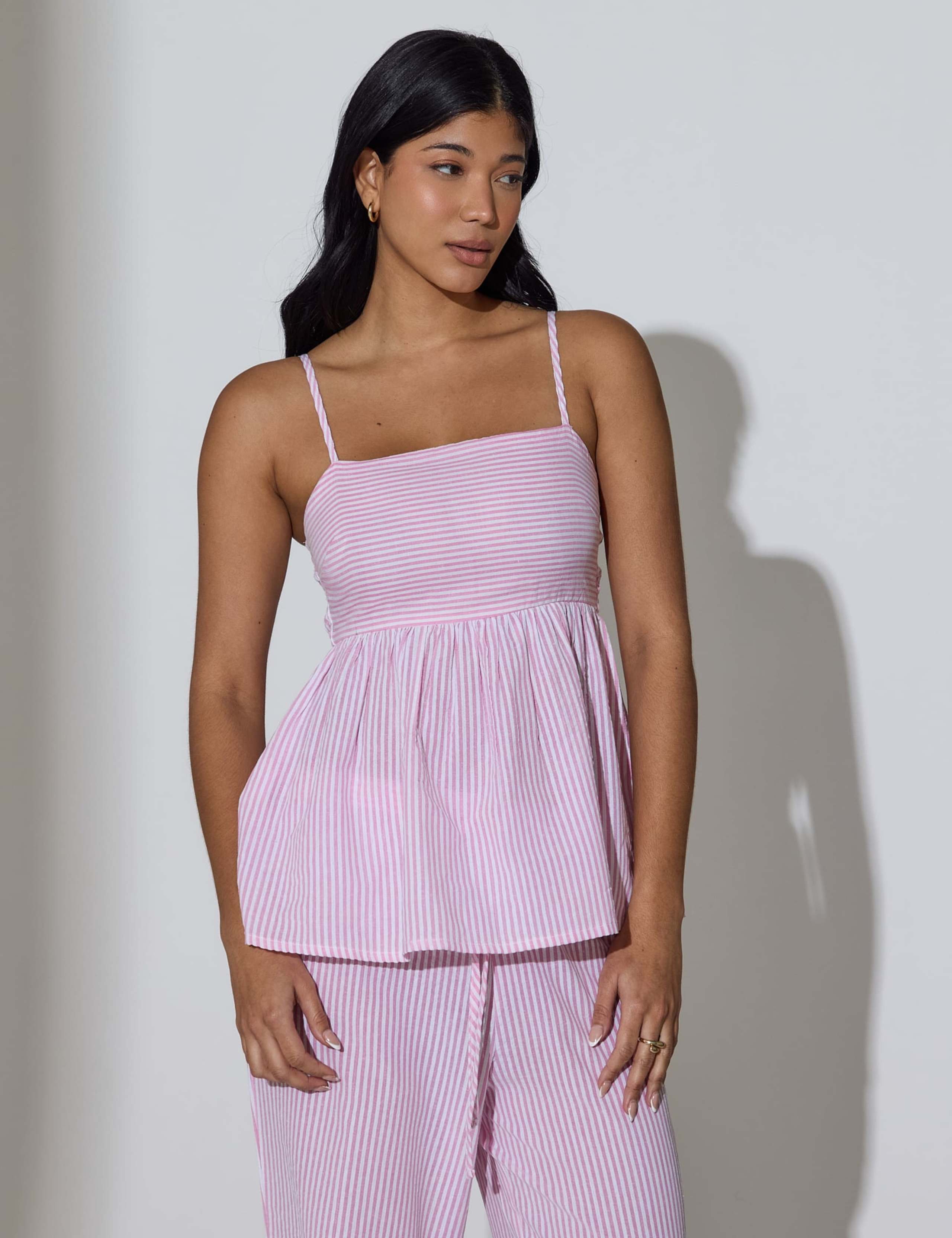 Cotton Blend Striped Smocked Peplum Top 3 of 5
