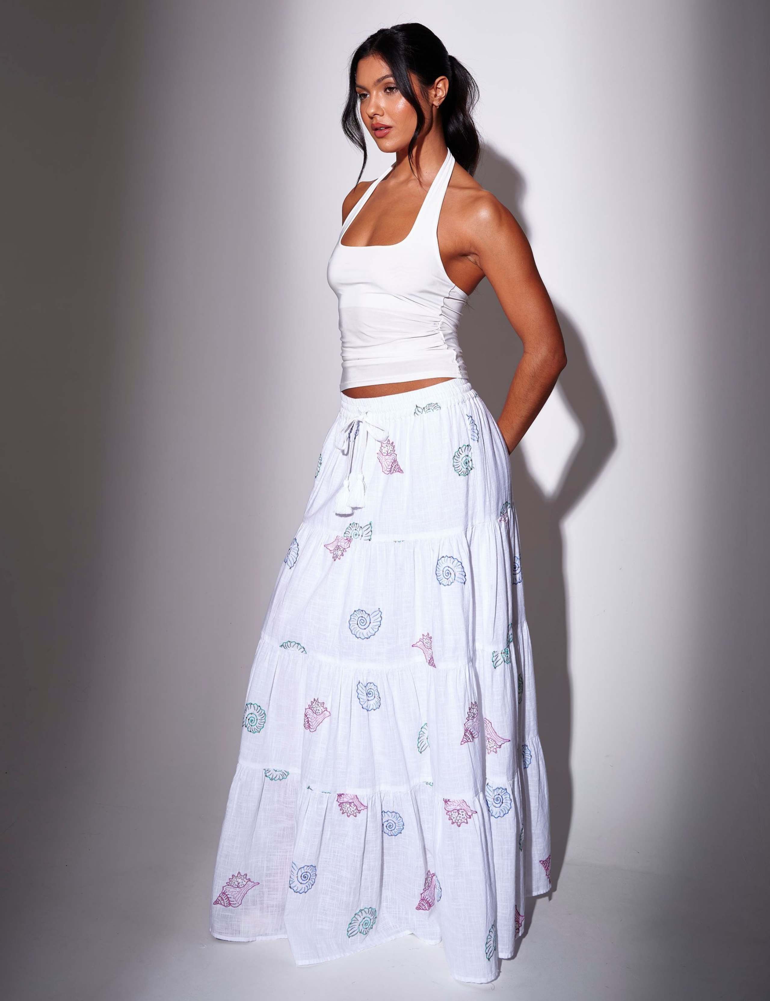 Pure Cotton Sequin Seashell Maxi Tiered Skirt 3 of 8