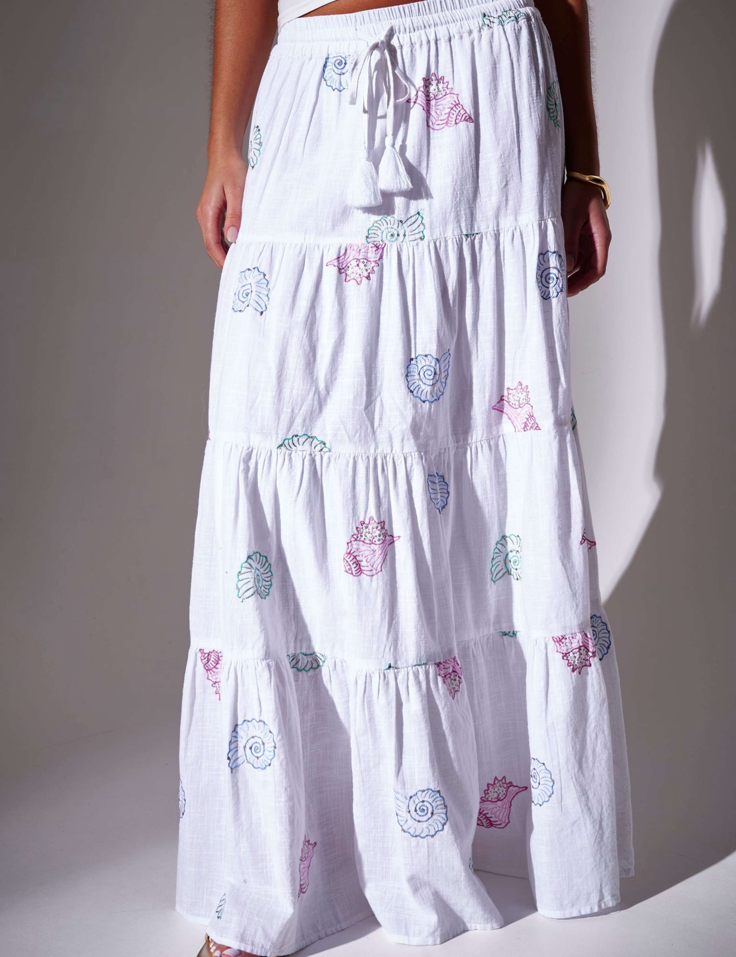 Pure Cotton Sequin Seashell Maxi Tiered Skirt 6 of 8