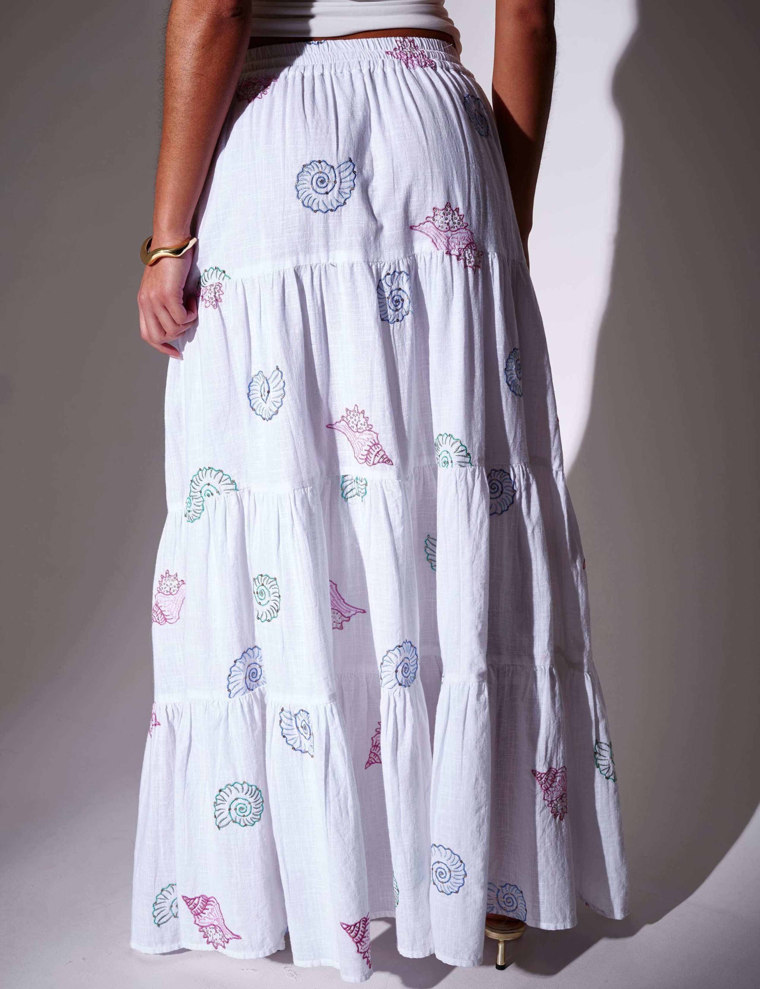 Pure Cotton Sequin Seashell Maxi Tiered Skirt 7 of 8