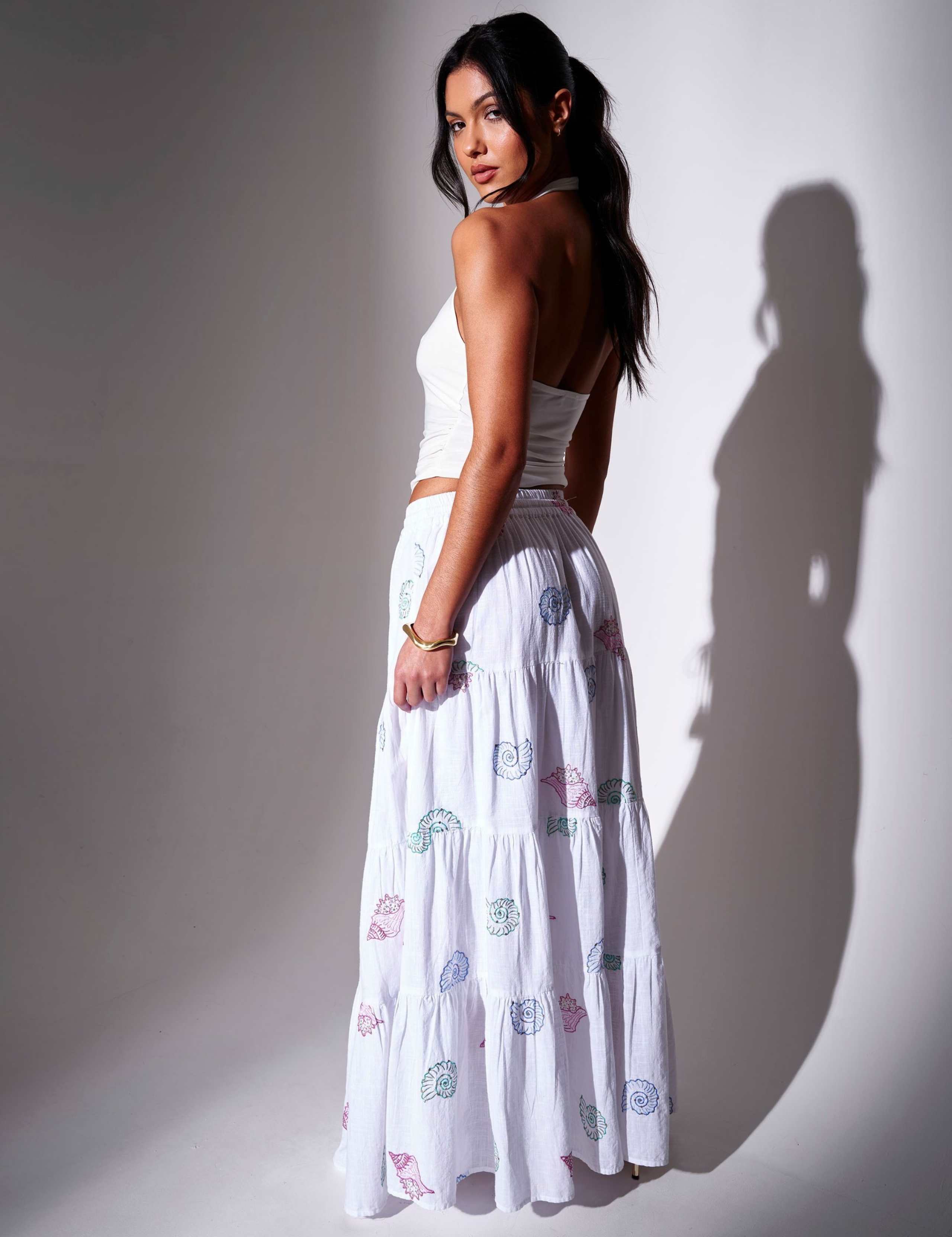 Pure Cotton Sequin Seashell Maxi Tiered Skirt 8 of 8