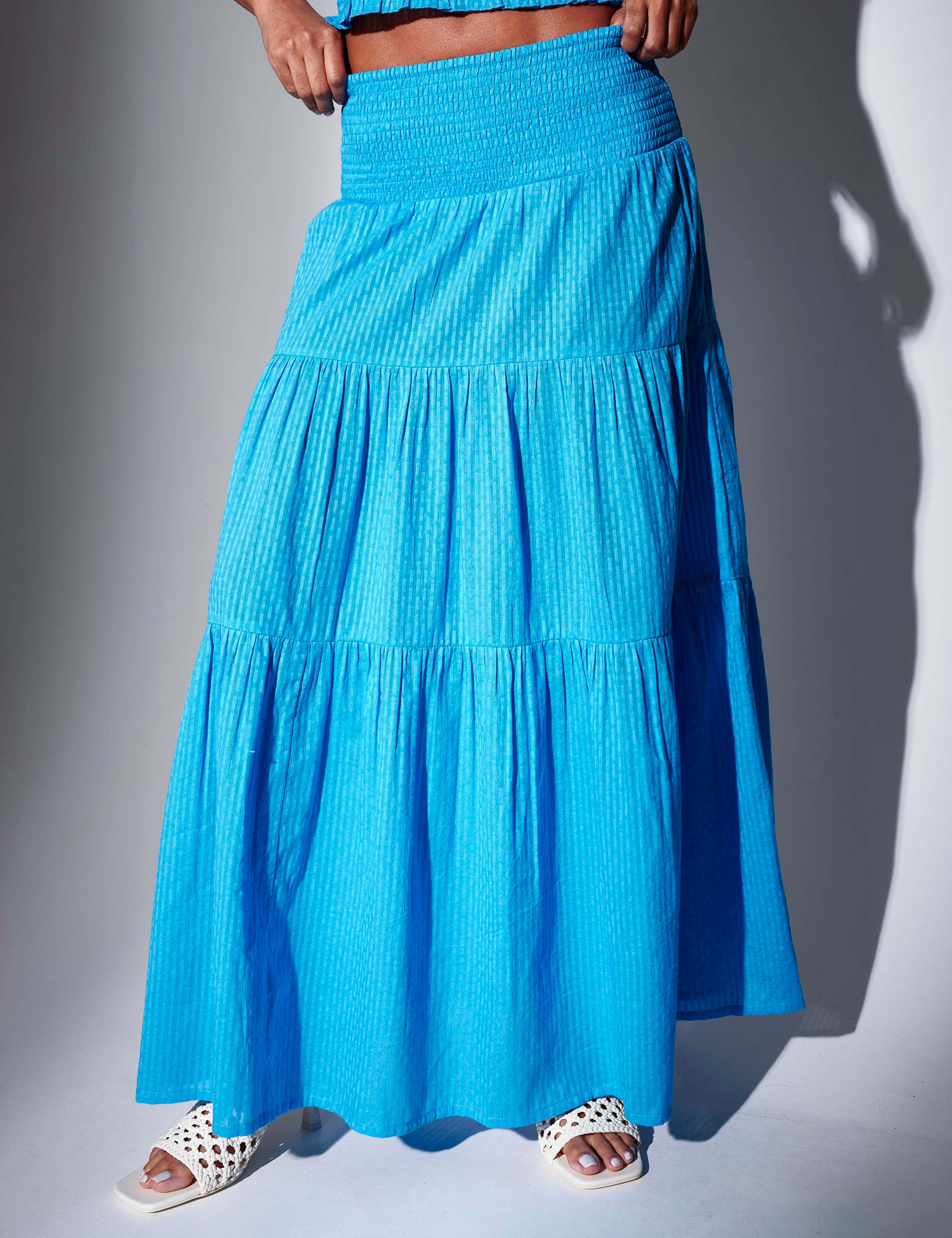 Pure Cotton Shirred Maxi Tiered Beach Skirt 3 of 4