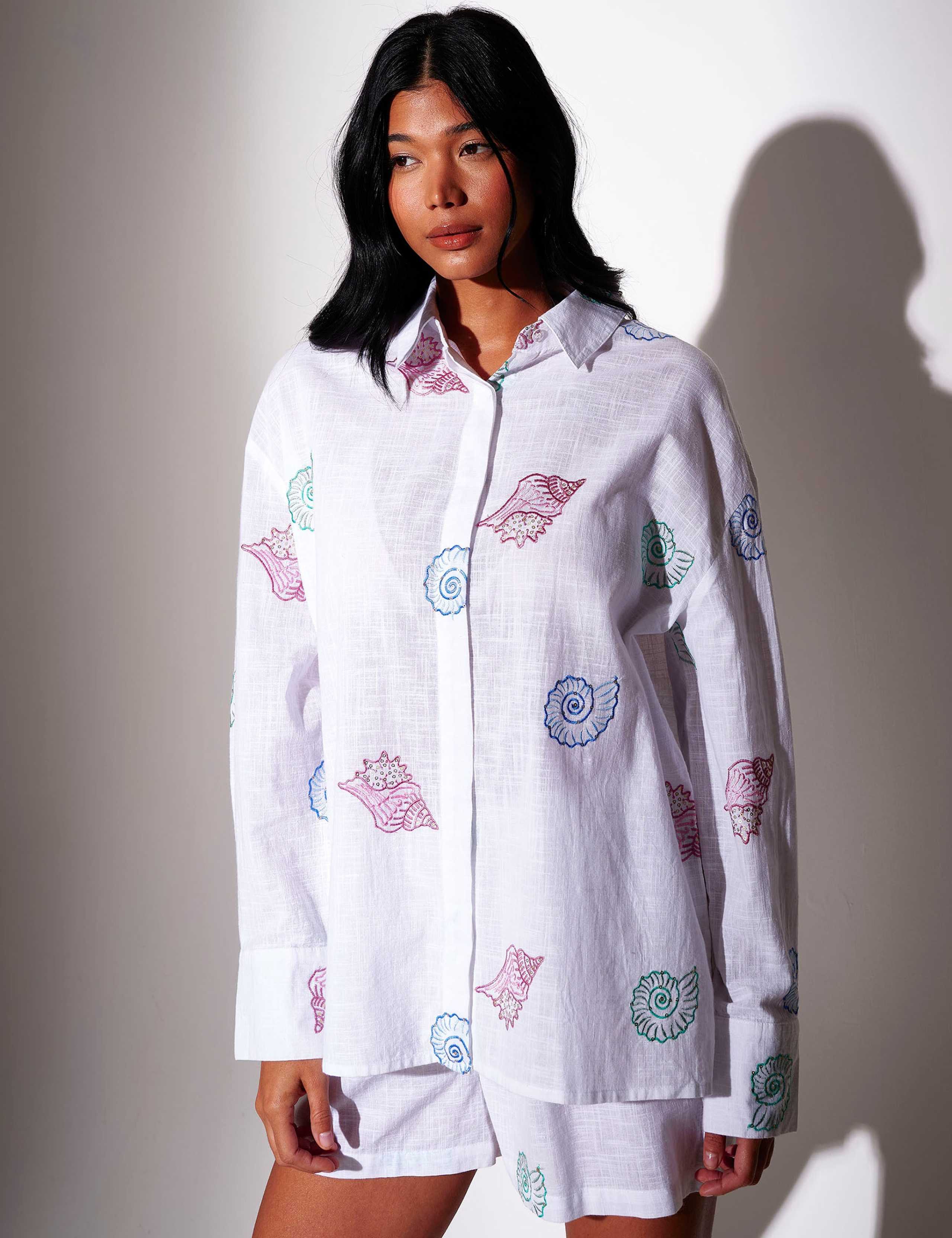 Pure Cotton Seashell Embroidered Shirt 2 of 5