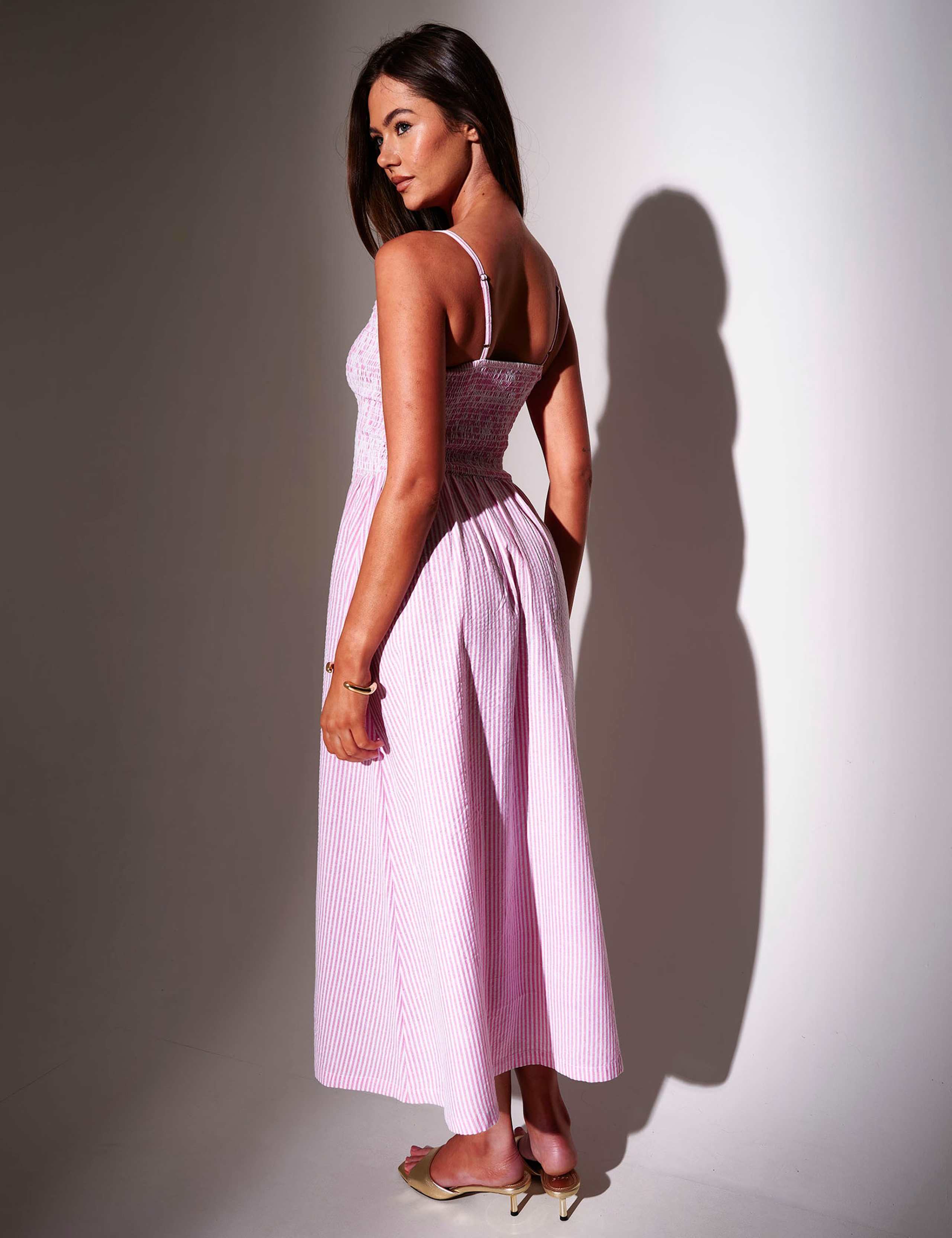 Cotton Blend Striped Smocked Maxi Dress 3 of 4