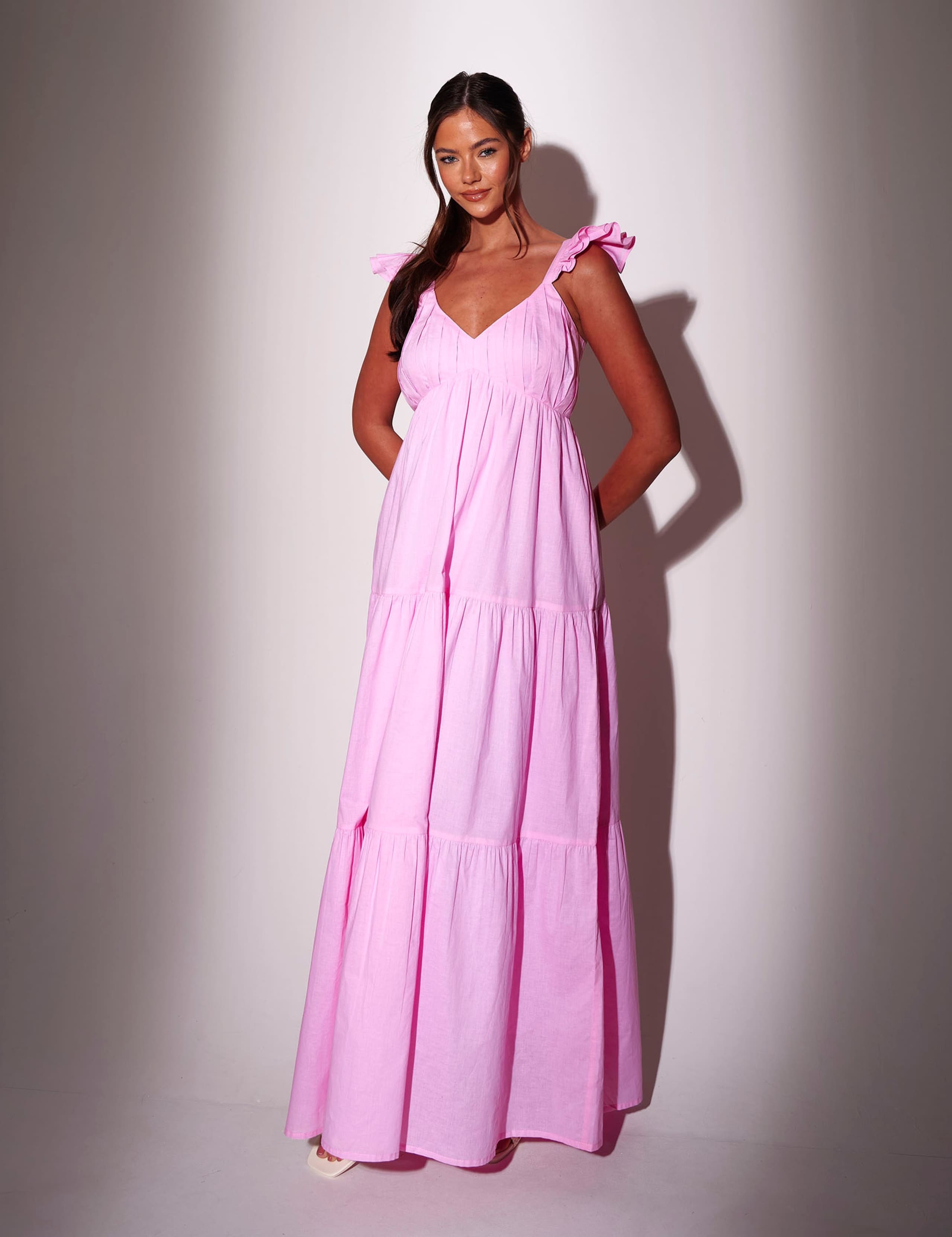 Pure Cotton V-Neck Frill Maxi Tiered Dress 1 of 4