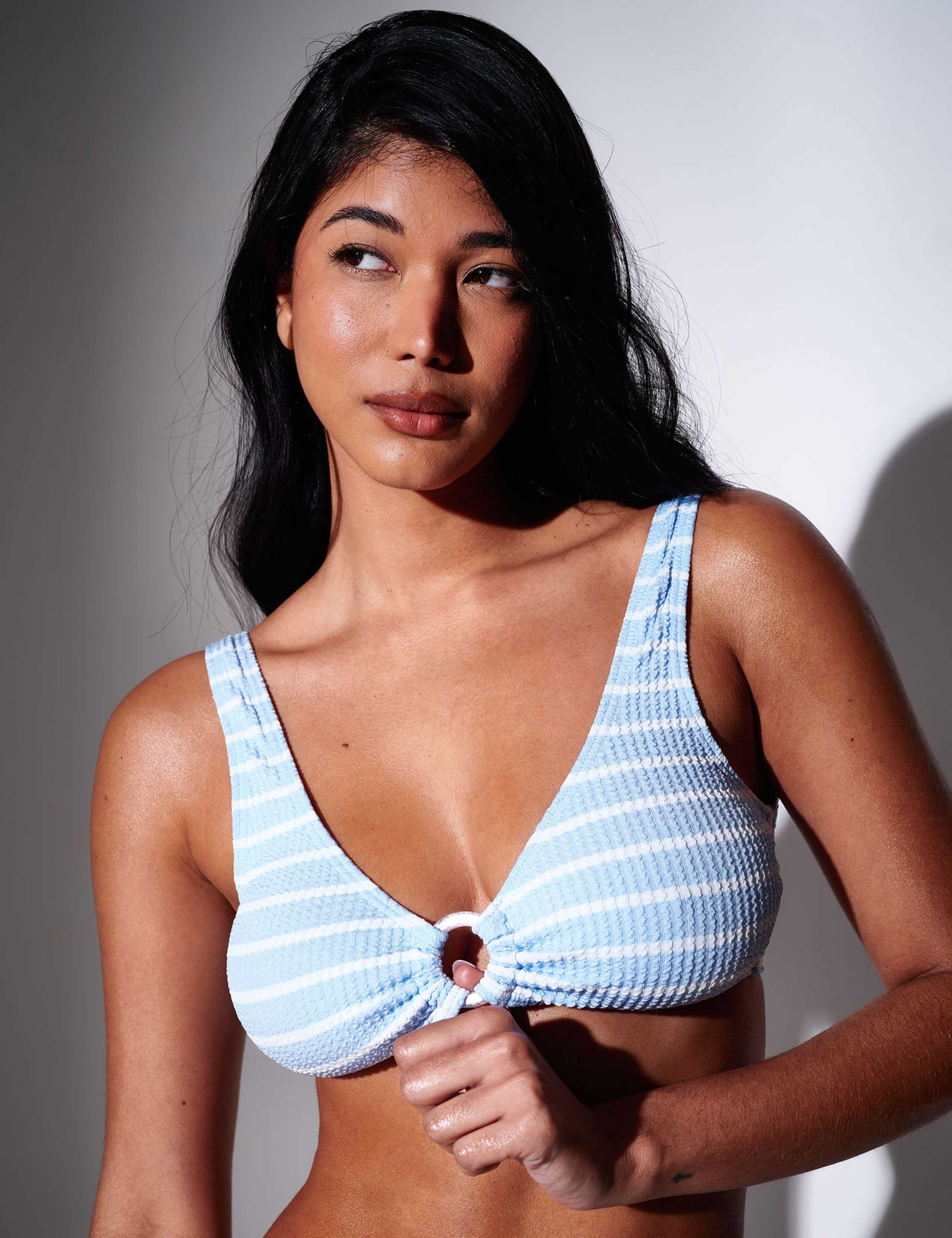 Striped Ring Detail Plunge Bikini Top 2 of 4