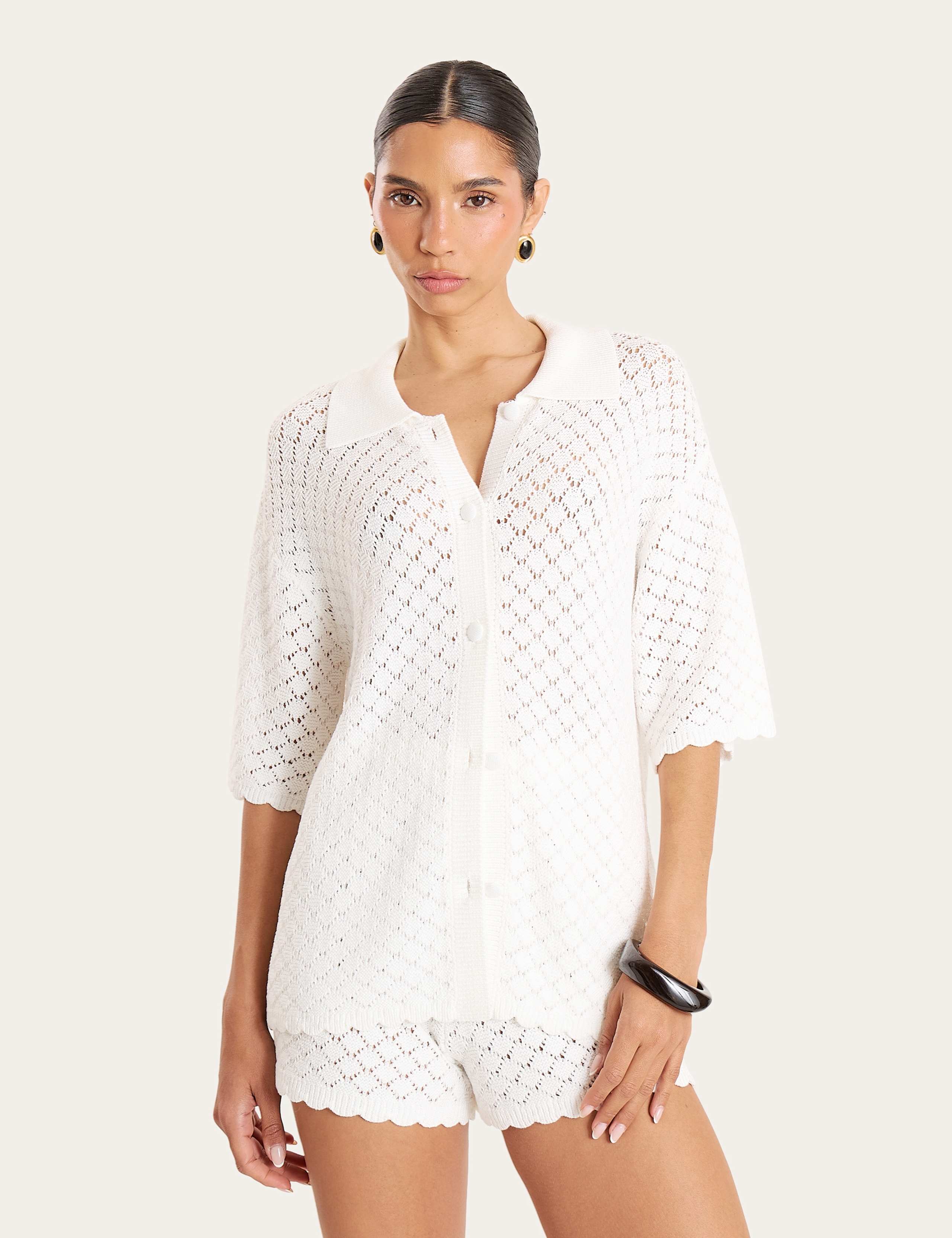 Relaxed Fit Knitted Pointelle Beach Shirt 2 of 13