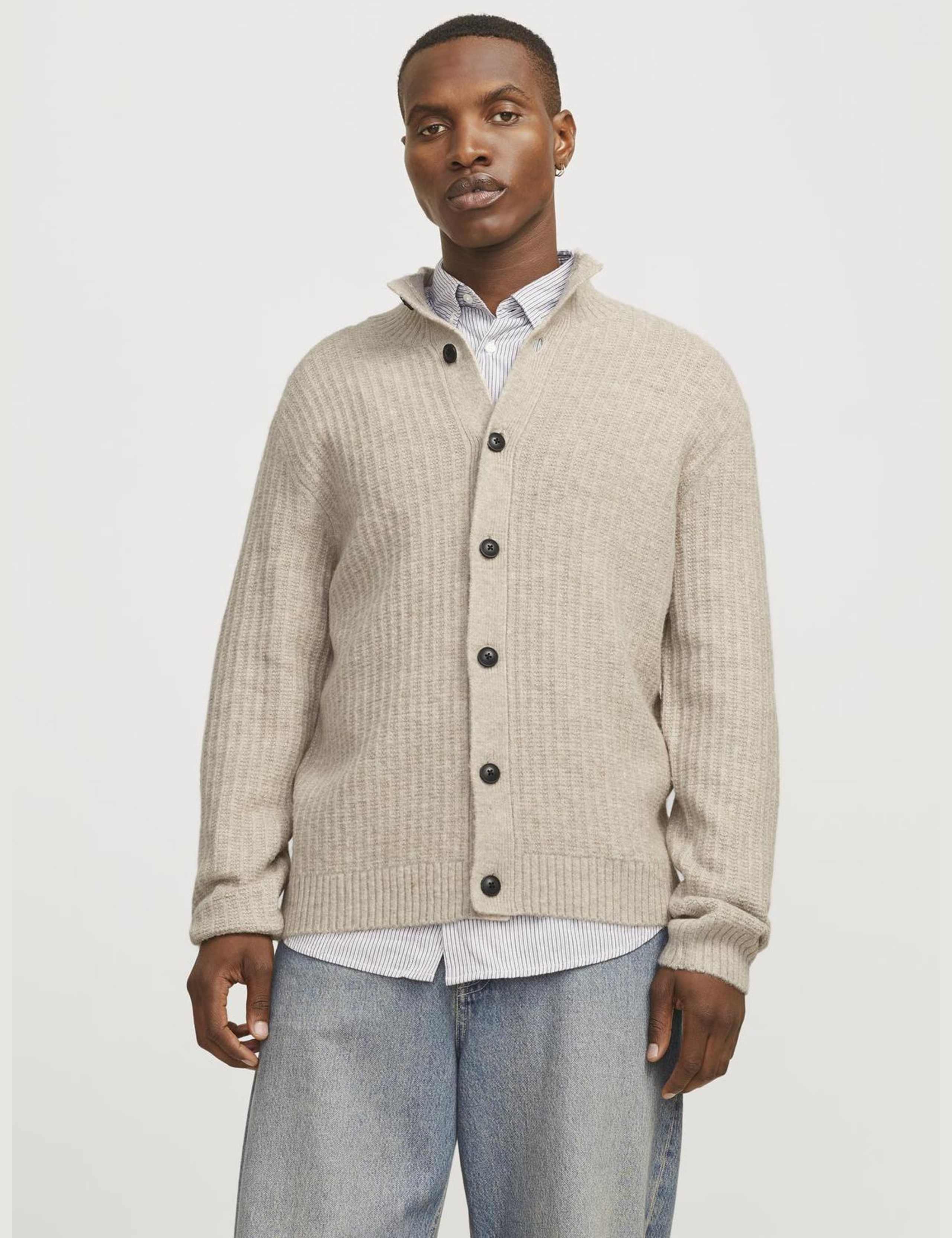 Ribbed Funnel Neck Cardigan 1 of 6