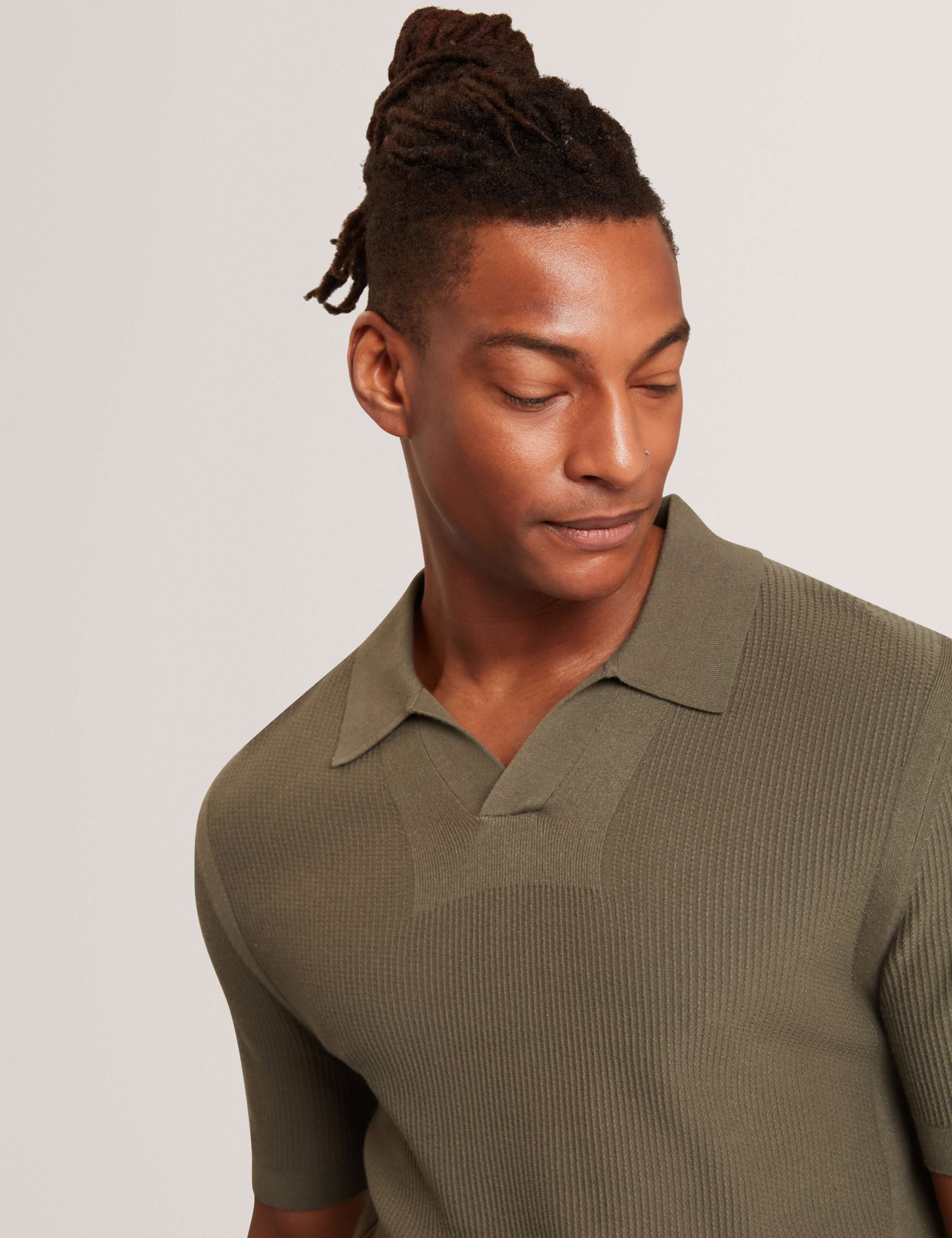 Textured Open Neck Knitted Polo Shirt 3 of 6