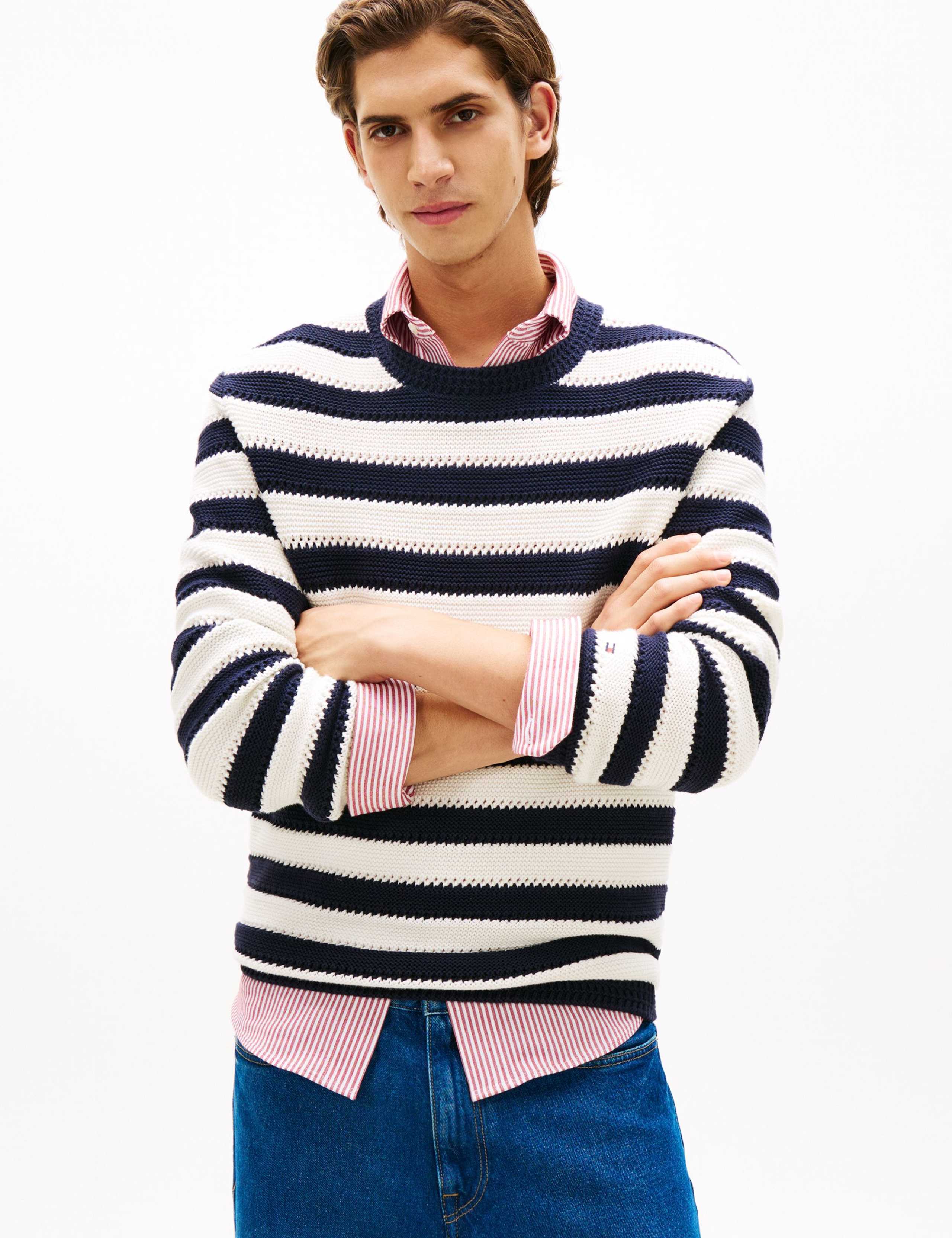Pure Cotton Striped Crew Neck Jumper 1 of 5