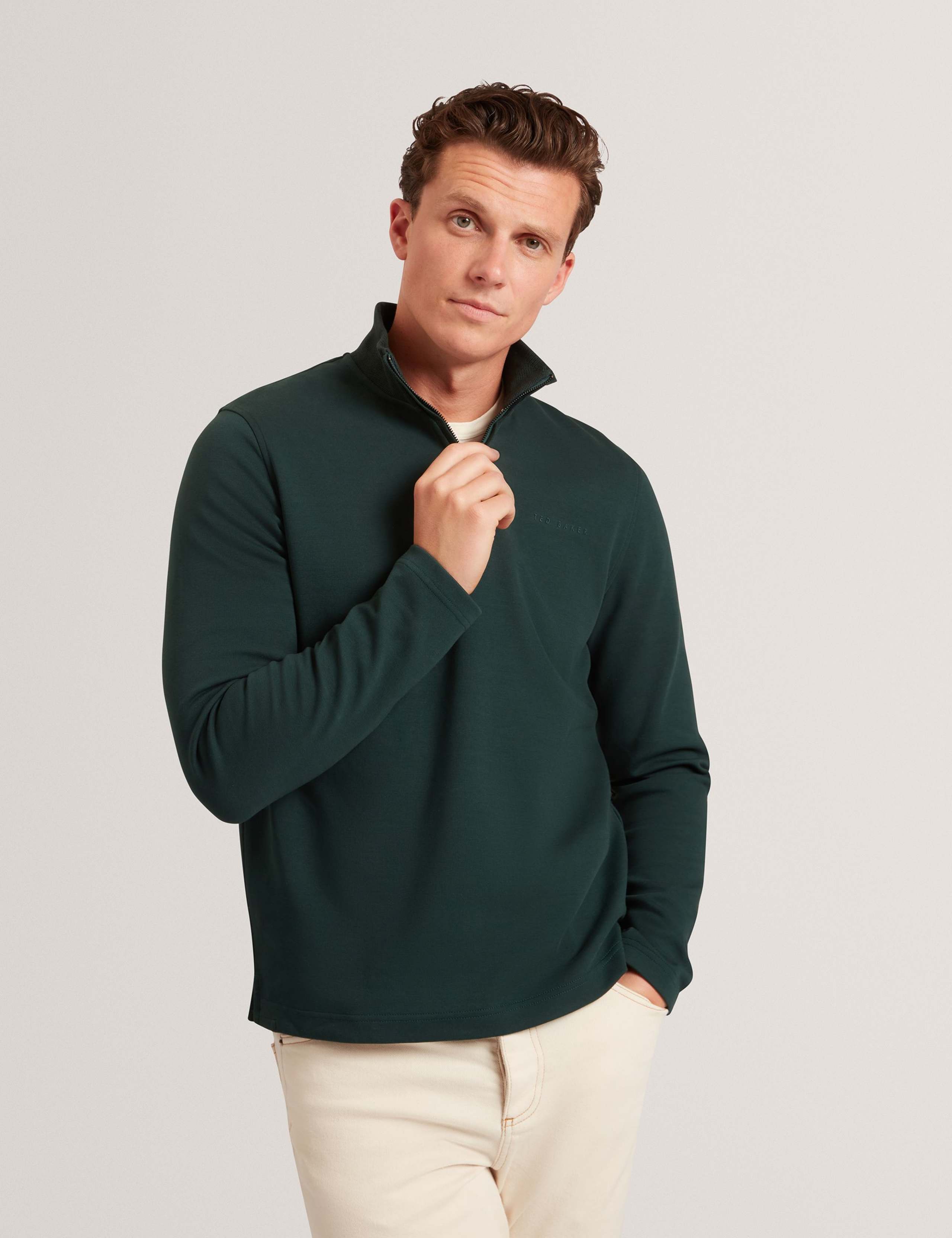 Cotton Rich Honeycomb Trim Half Zip Sweatshirt 1 of 3