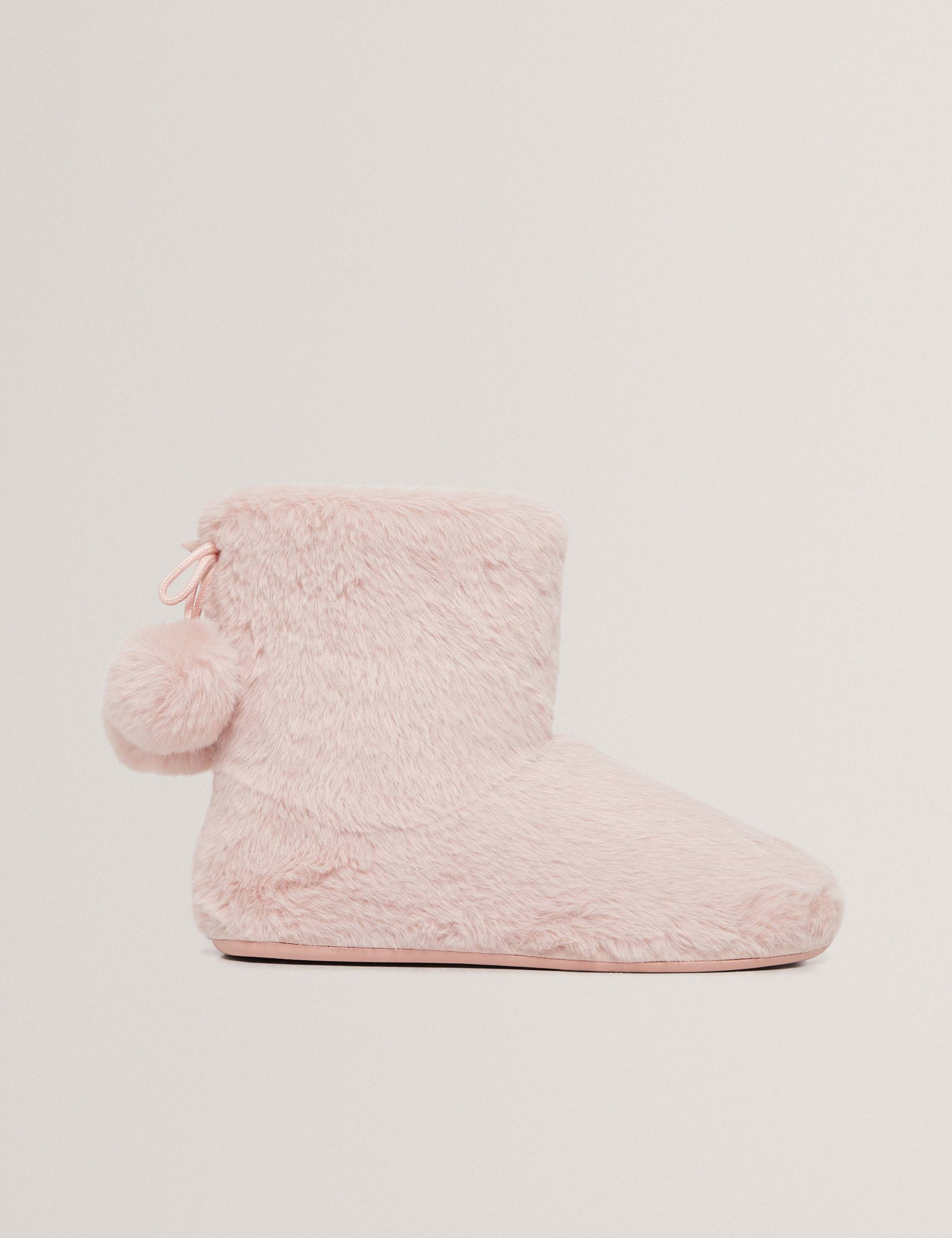 Faux Fur Pom Pom Round Toe Slipper Boots 2 of 4
