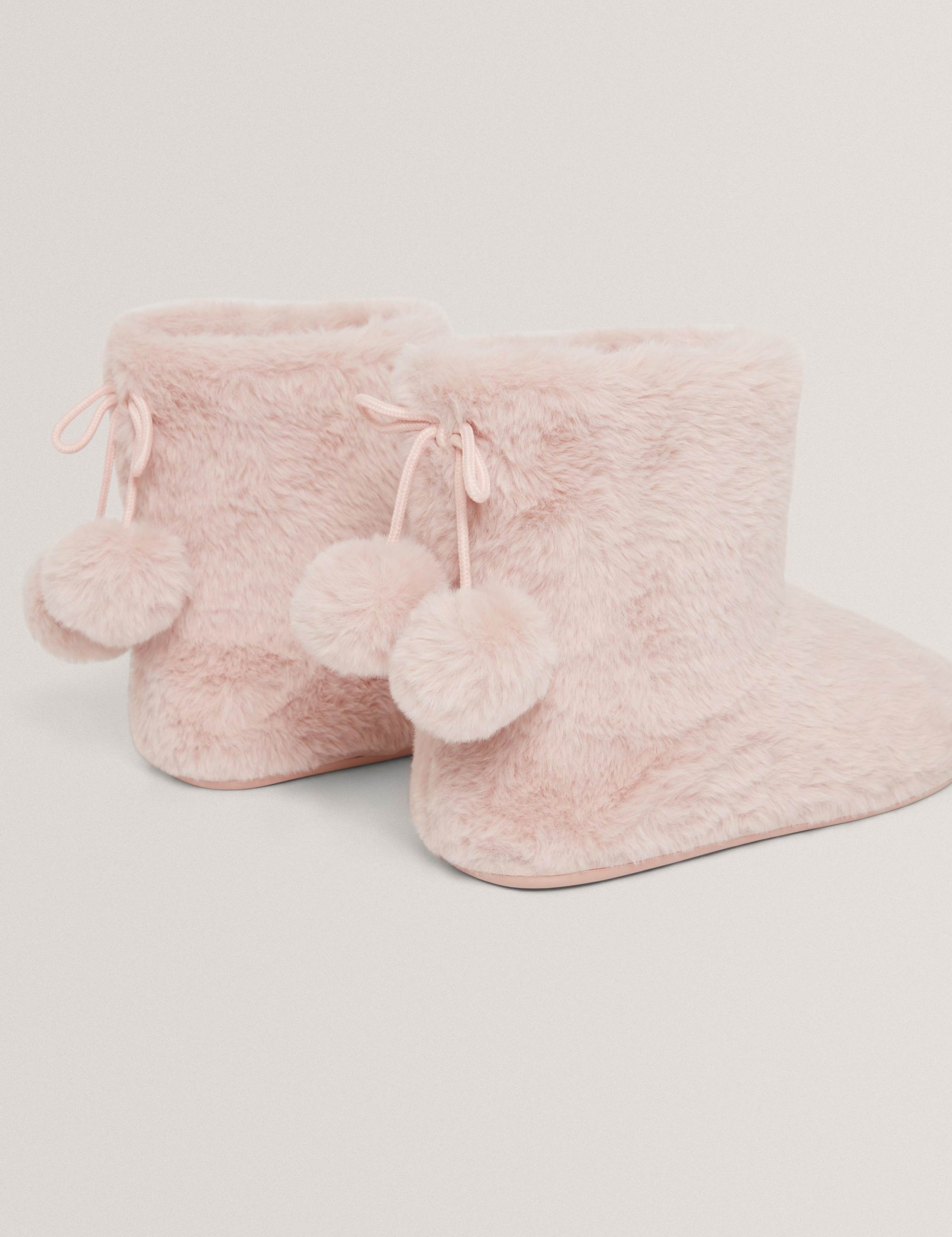 Faux Fur Pom Pom Round Toe Slipper Boots 4 of 4