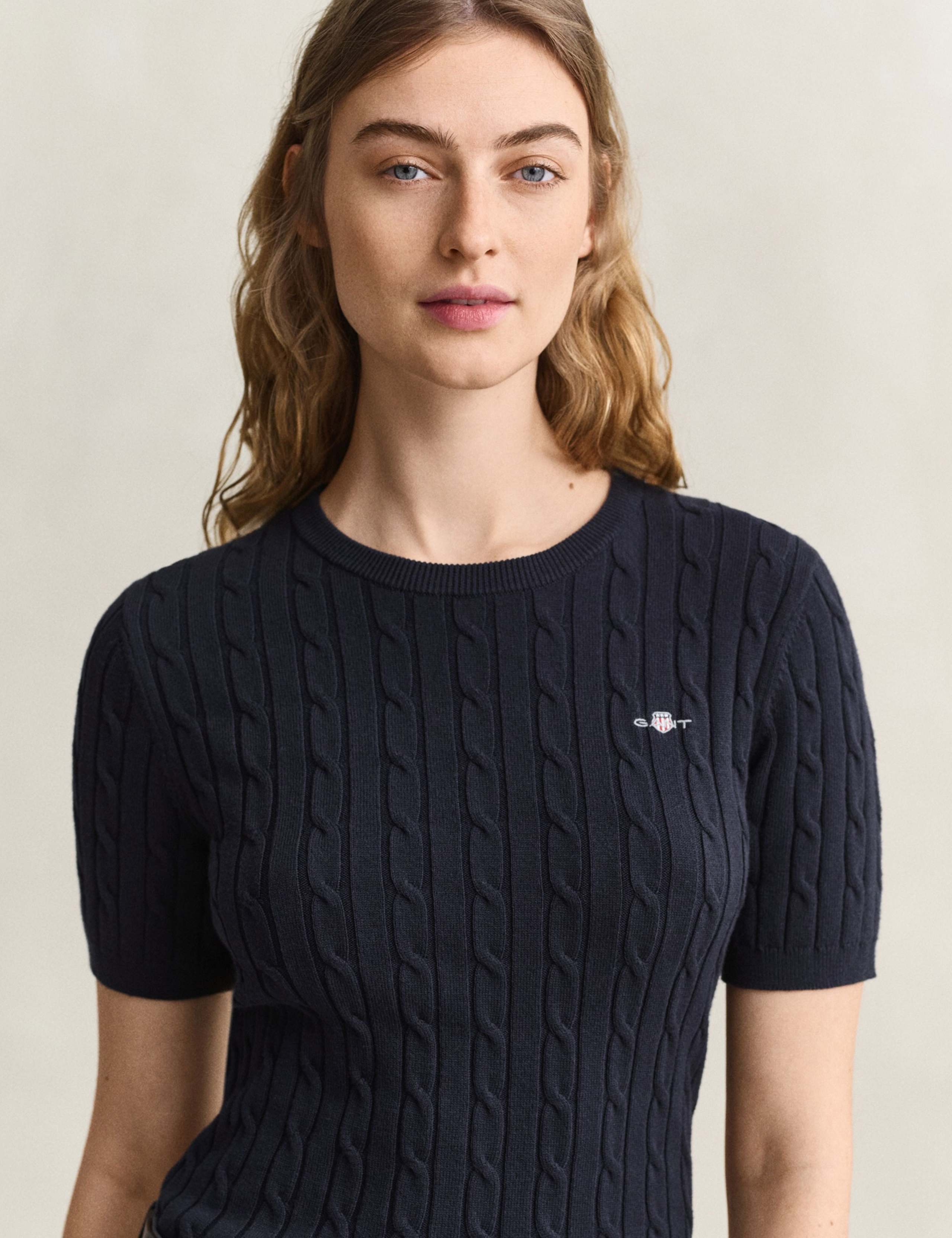 Cotton Rich Cable Crew Neck Knitted T-Shirt 3 of 5