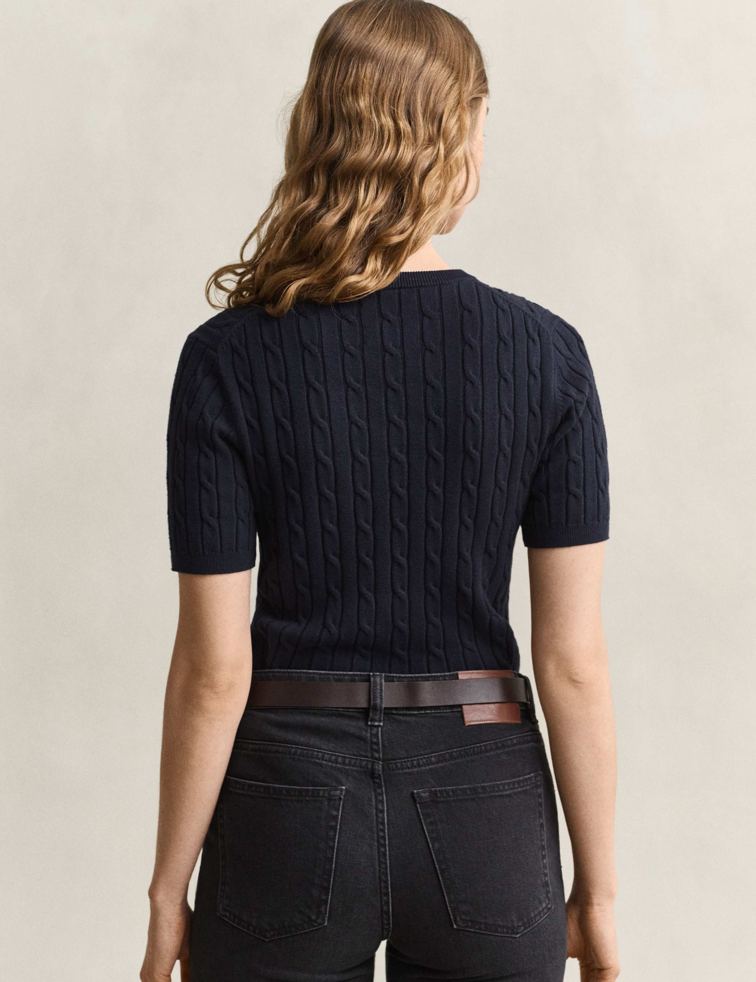 Cotton Rich Cable Crew Neck Knitted T-Shirt 4 of 5
