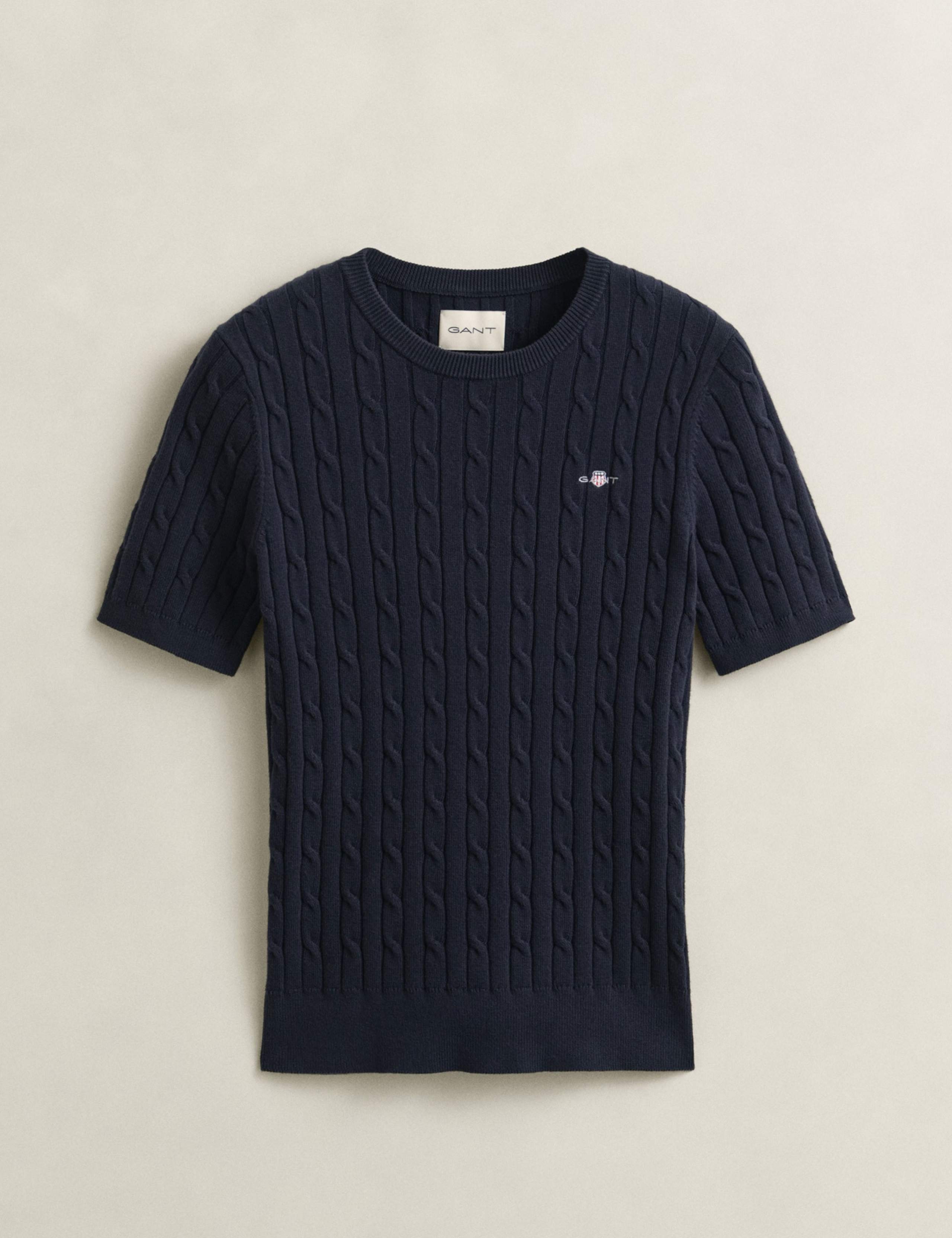 Cotton Rich Cable Crew Neck Knitted T-Shirt 2 of 5