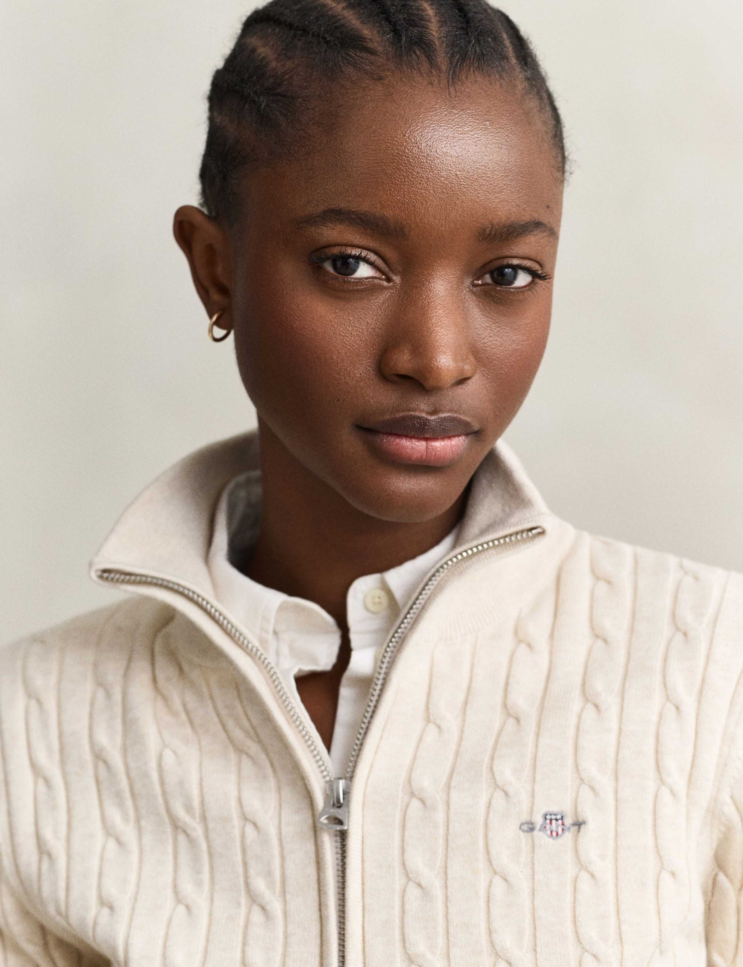 Cotton Rich Cable Knit Half Zip Jumper 3 of 5