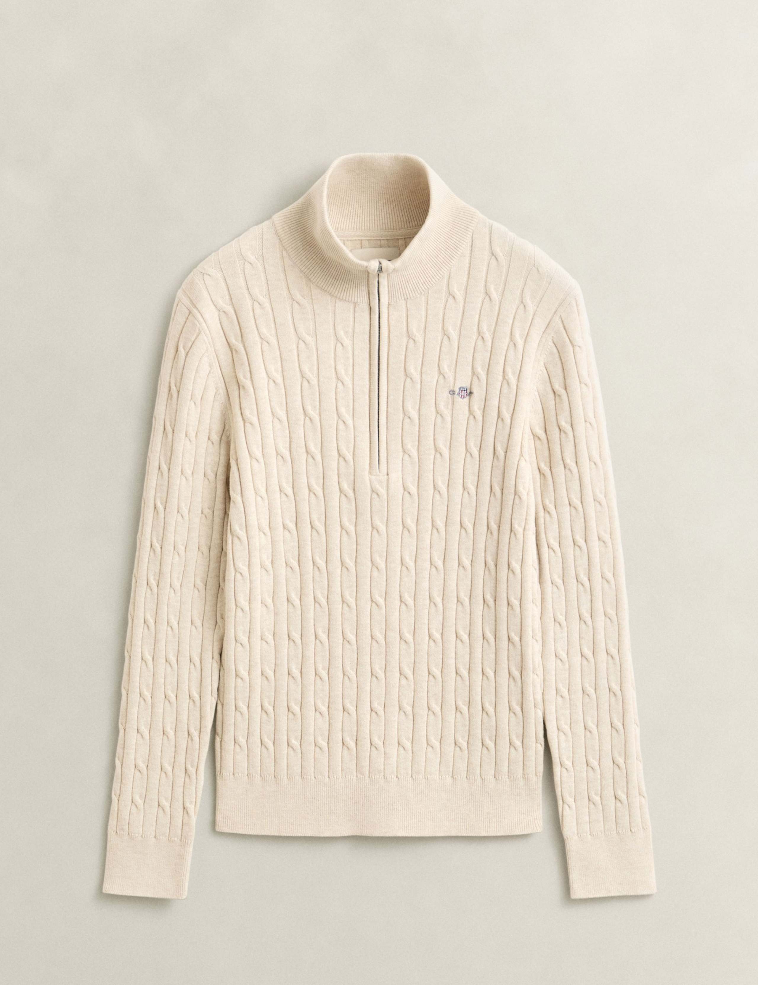 Cotton Rich Cable Knit Half Zip Jumper 2 of 5