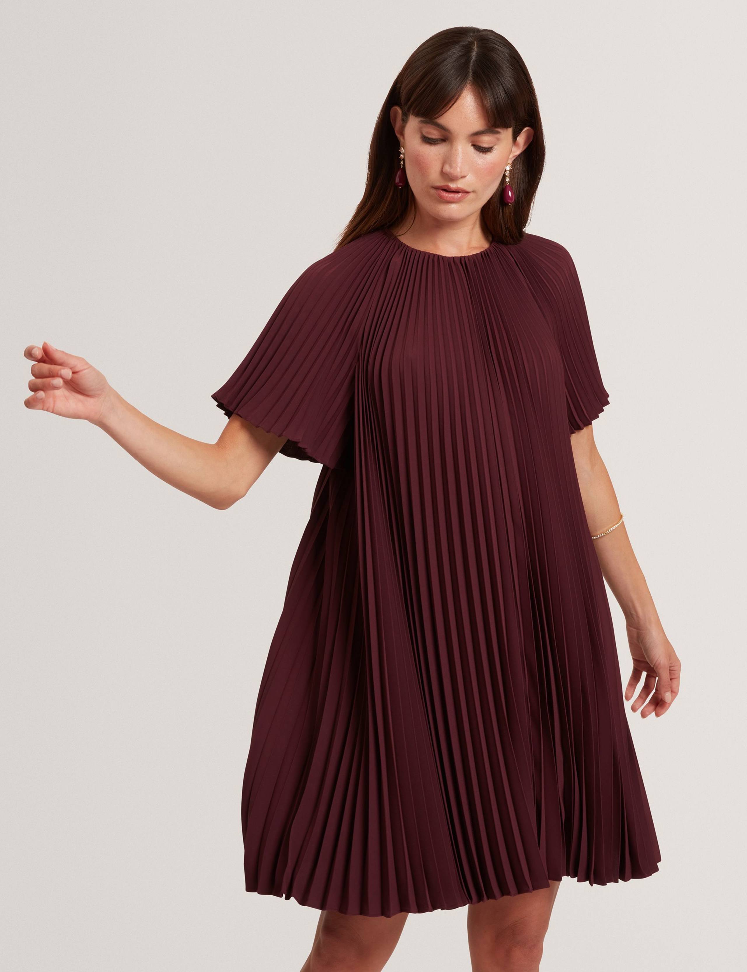 Round Neck Pleated Keyhole Mini Smock Dress 2 of 4