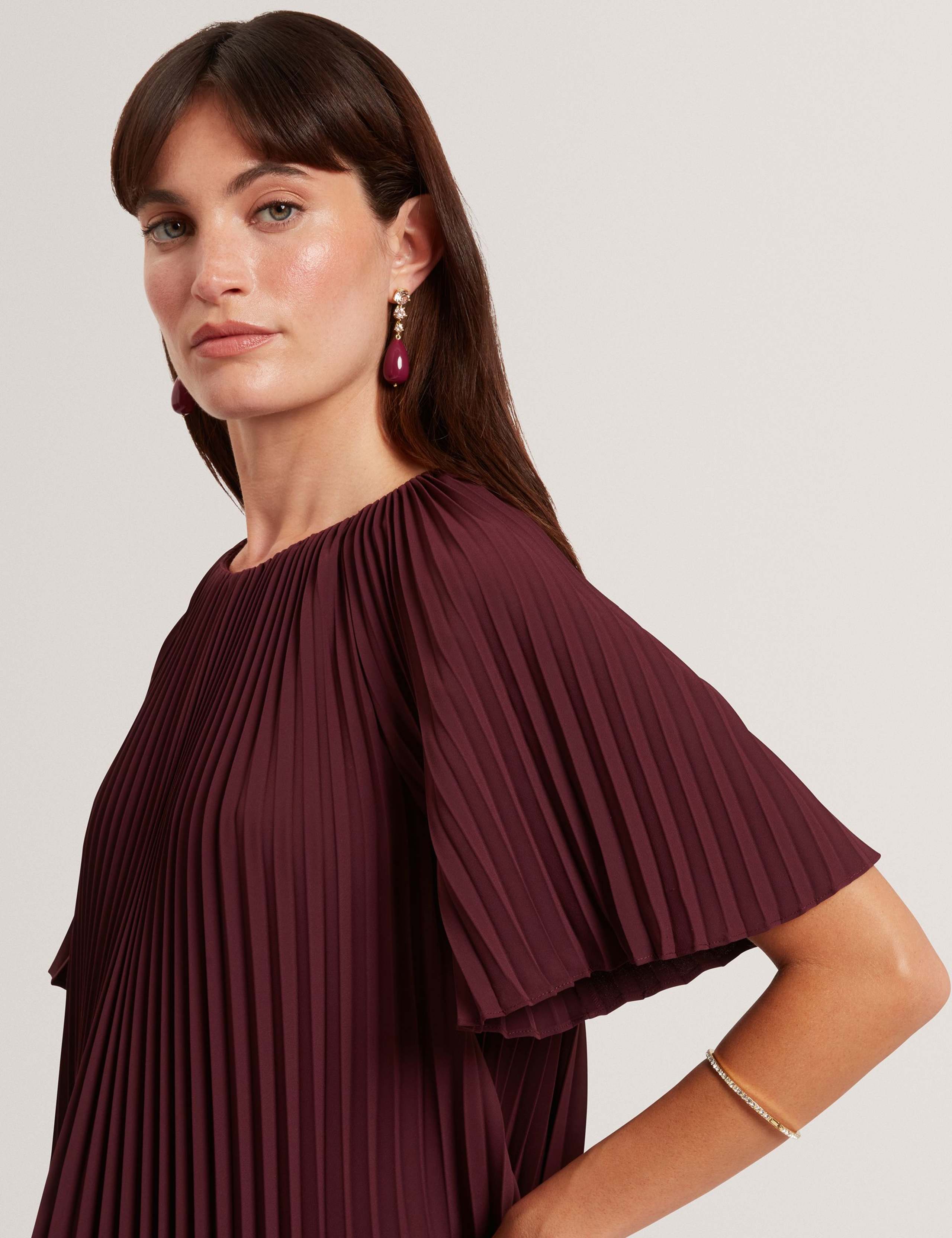 Round Neck Pleated Keyhole Mini Smock Dress 3 of 4